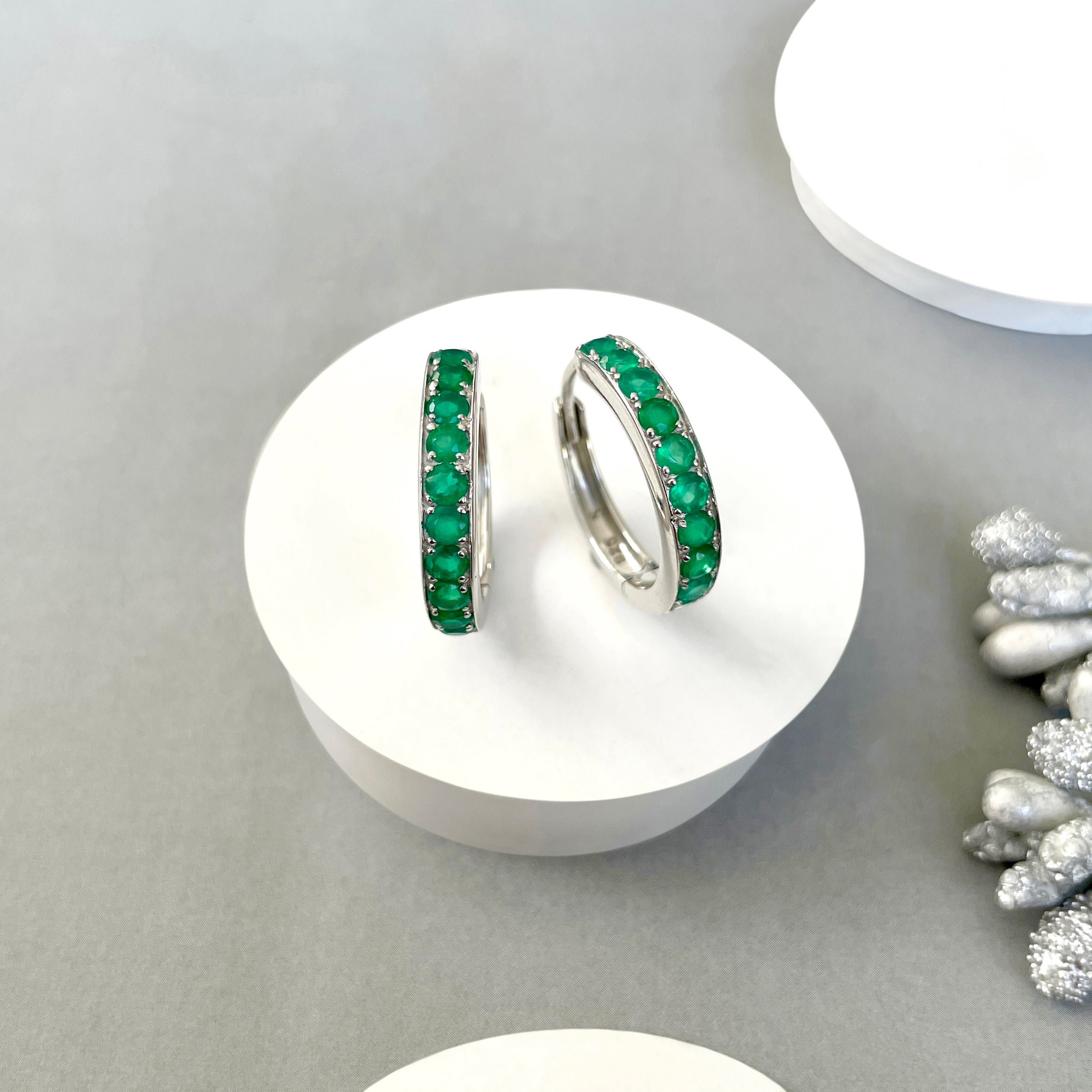 Green Onyx Hoop Earring-(GRO-SE-970.)