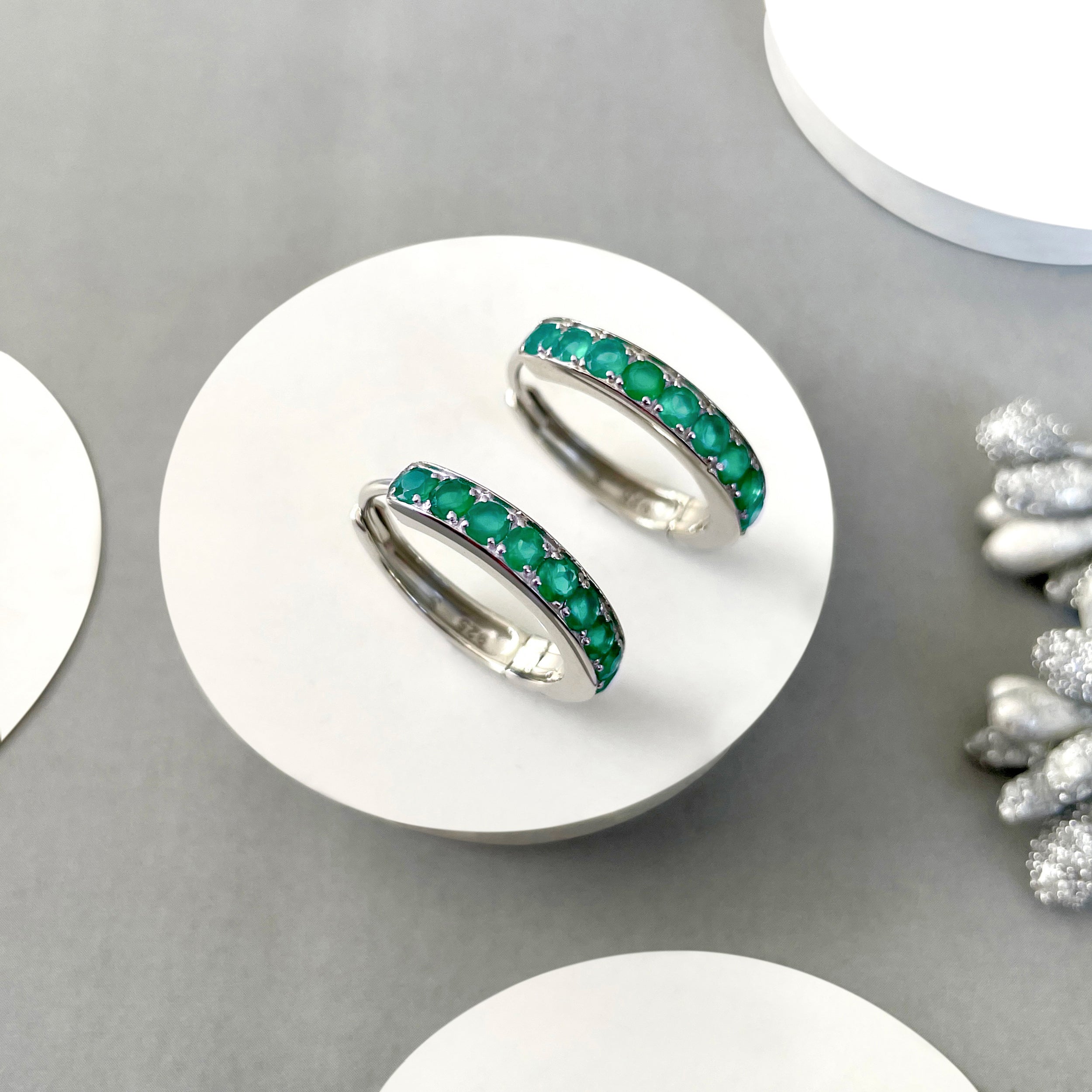 Green Onyx Hoop Earrings-(GRO-SE-970.)