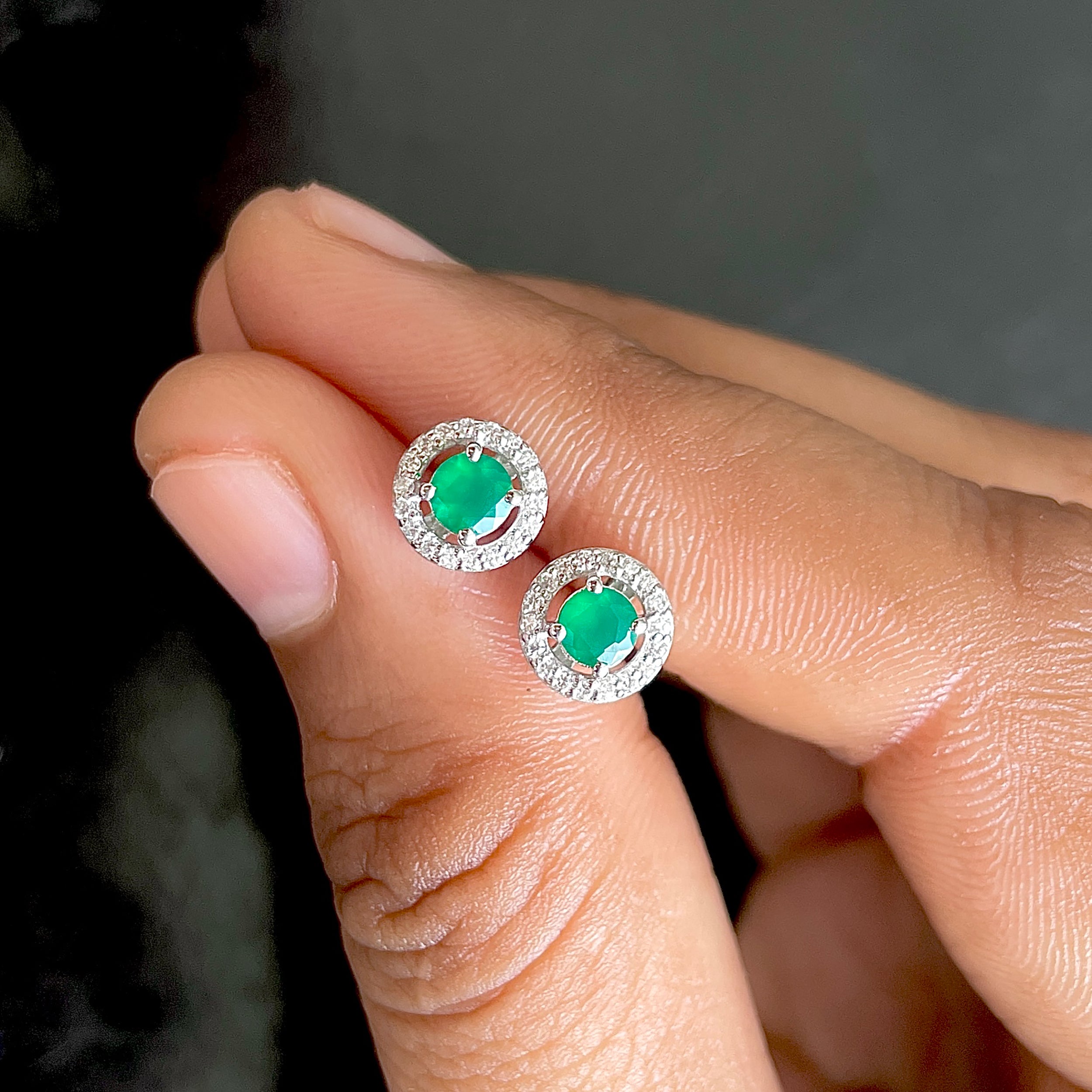 Green Onyx Stud Earrings-(GRO-SE-985.)