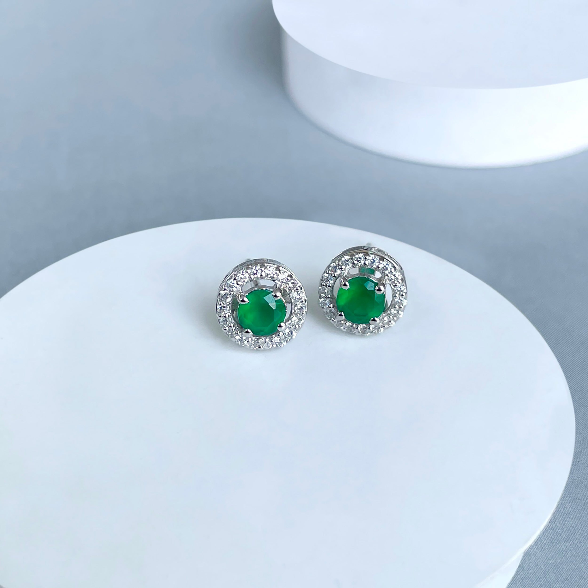 Green Onyx Stud Earrings-(GRO-SE-985.)