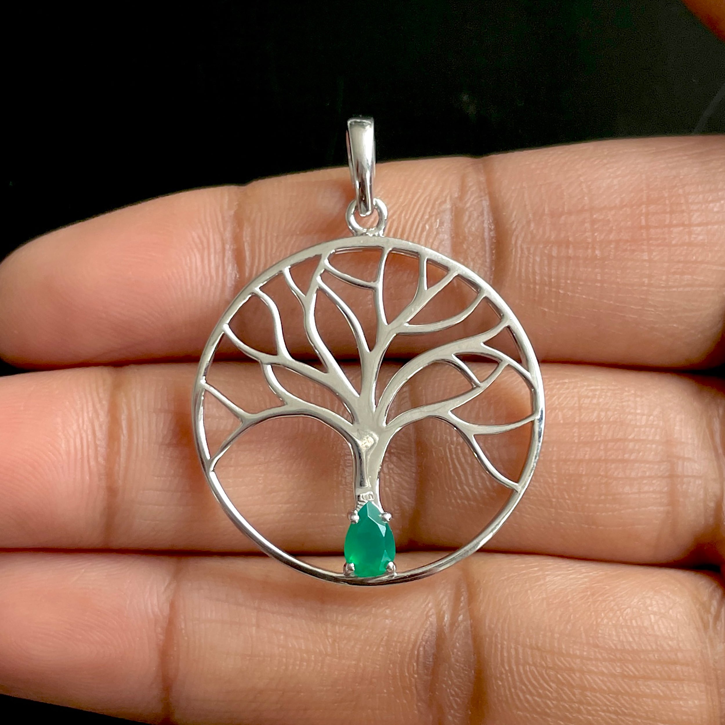 Green Onyx Tree Of Life Pendant-(GRO-SN-154.)