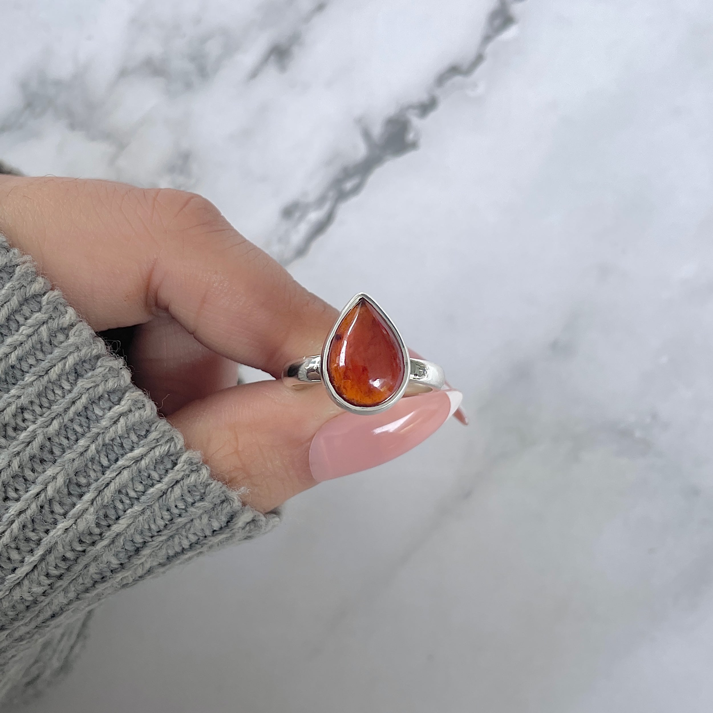 Hessonite Garnet Adjustable Ring-(HSG-R-8.)