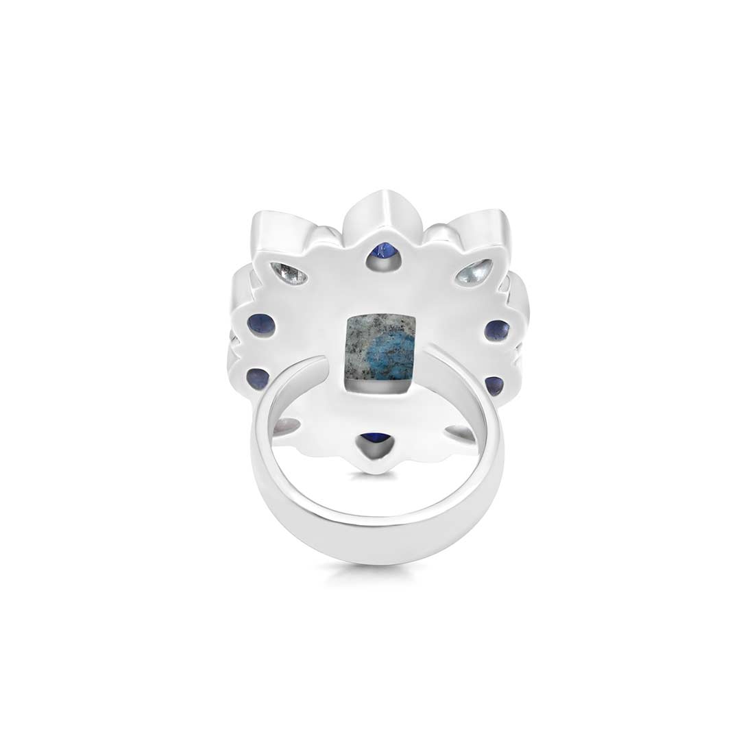 K2 Jasper, Blue Topaz And Kyanite Flower Adjustable Ring-(K2J-FLR-3.)