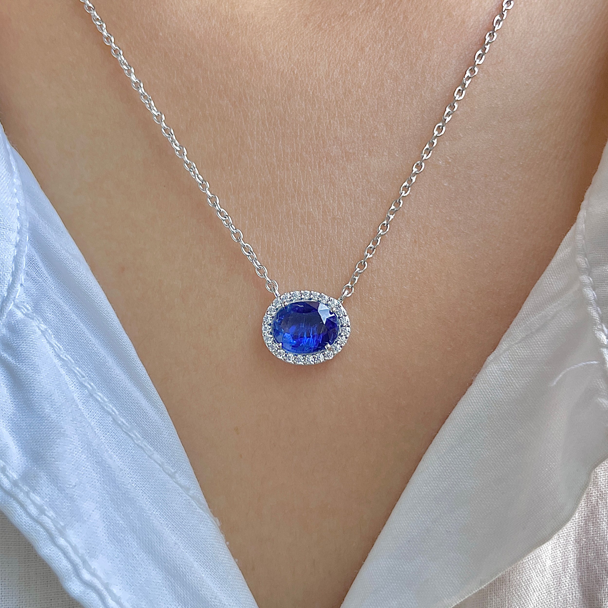 Kyanite & White Topaz Necklace-(KYN-RN-85.)