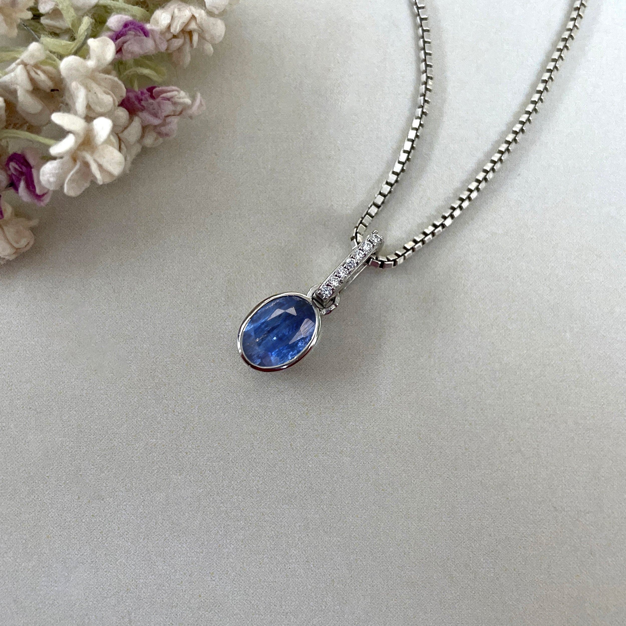 Kyanite & White Topaz Pendant-(KYN-SP-792-B.)