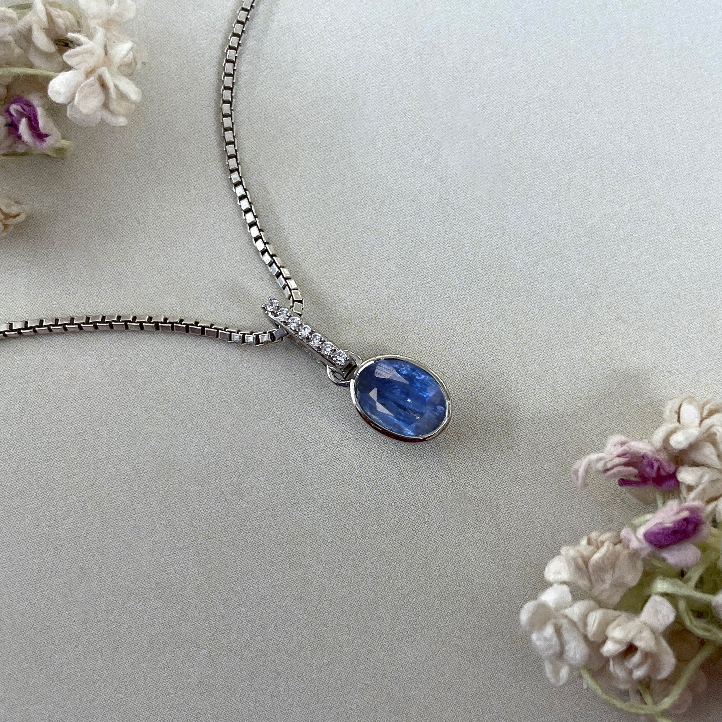 Kyanite & White Topaz Pendant-(KYN-SP-792-B.)