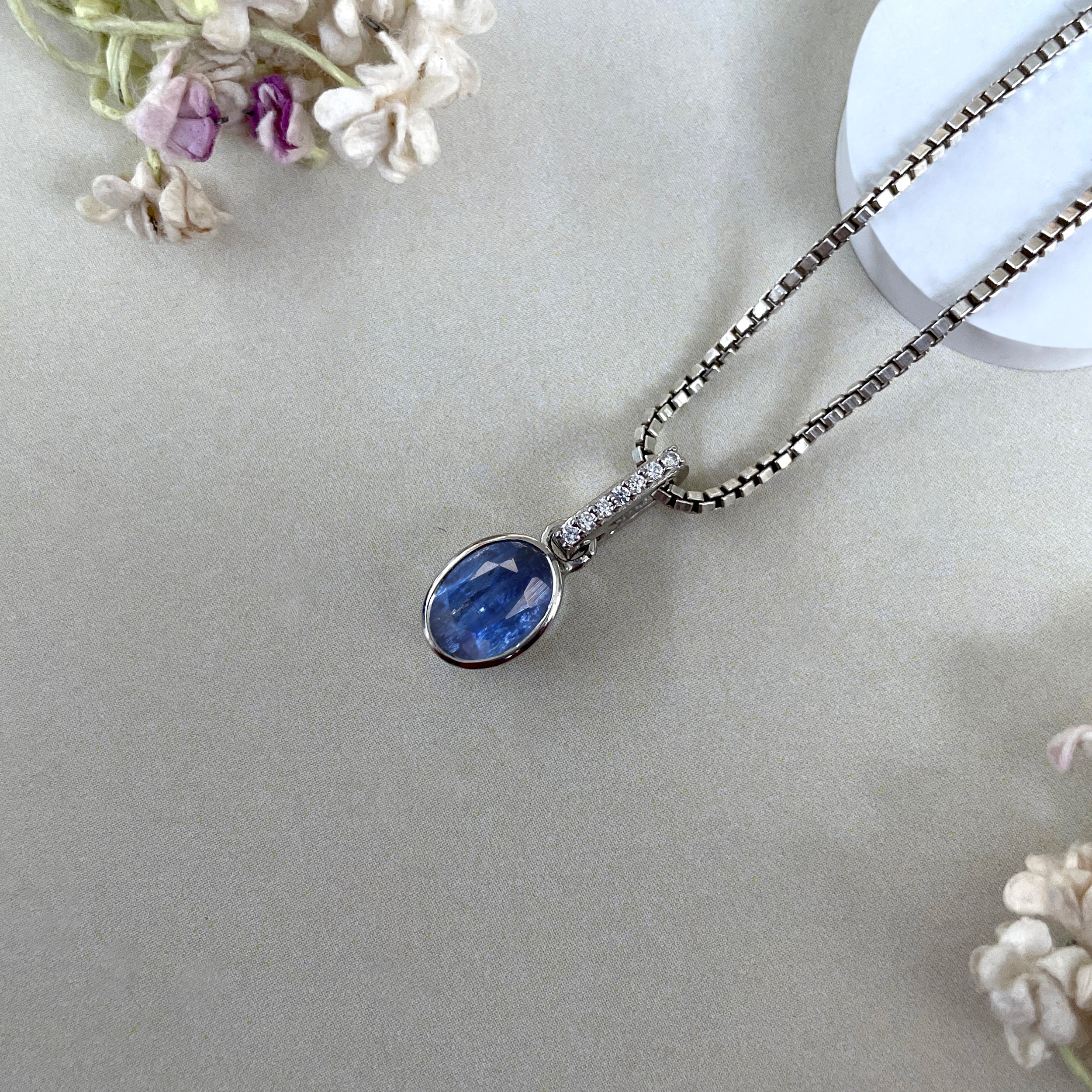 Kyanite & White Topaz Pendant-(KYN-SP-792-B.)