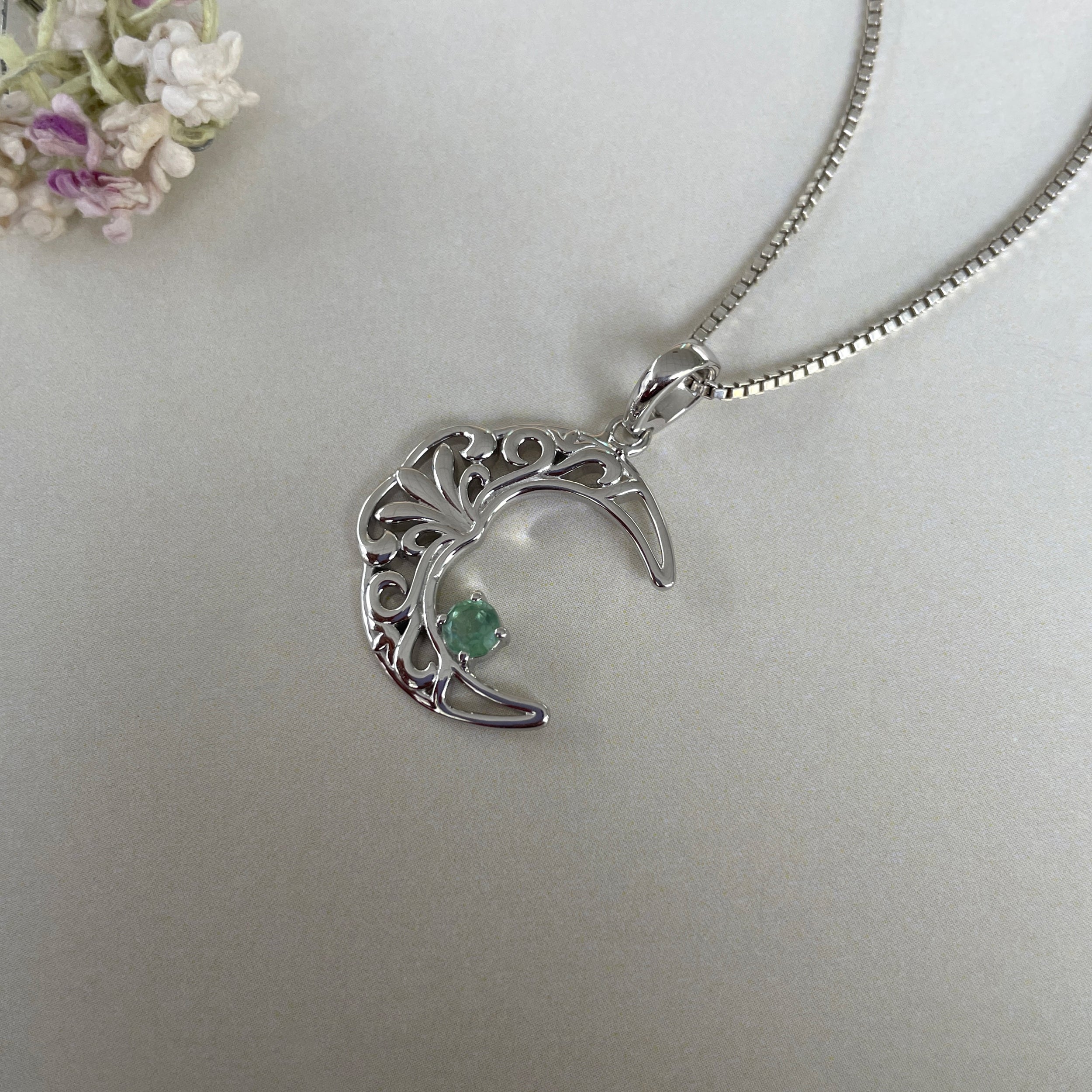 Green Kyanite crescent Moon Pendant-(KYN-SN-150-G.)