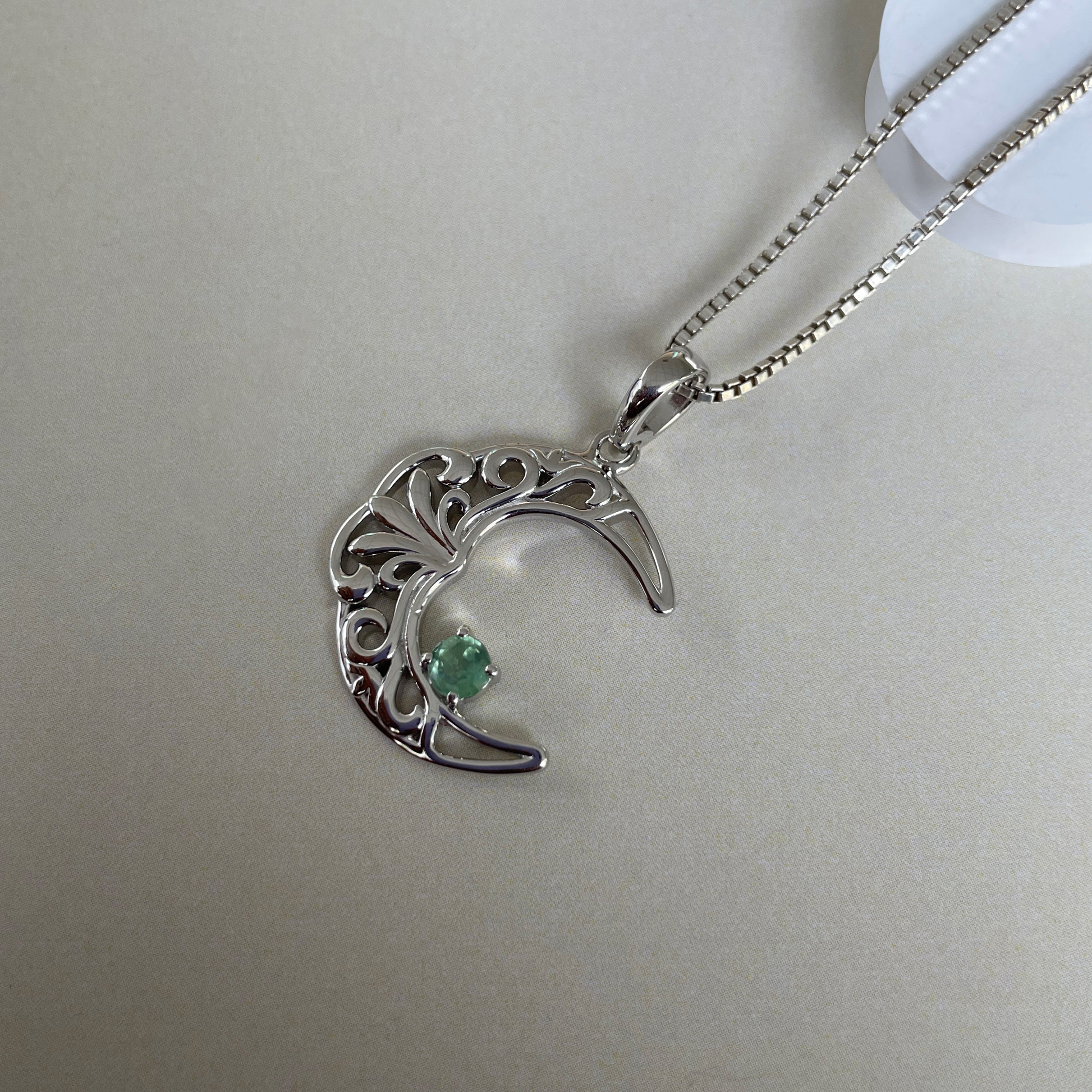 Green Kyanite crescent Moon Pendant-(KYN-SN-150-G.)