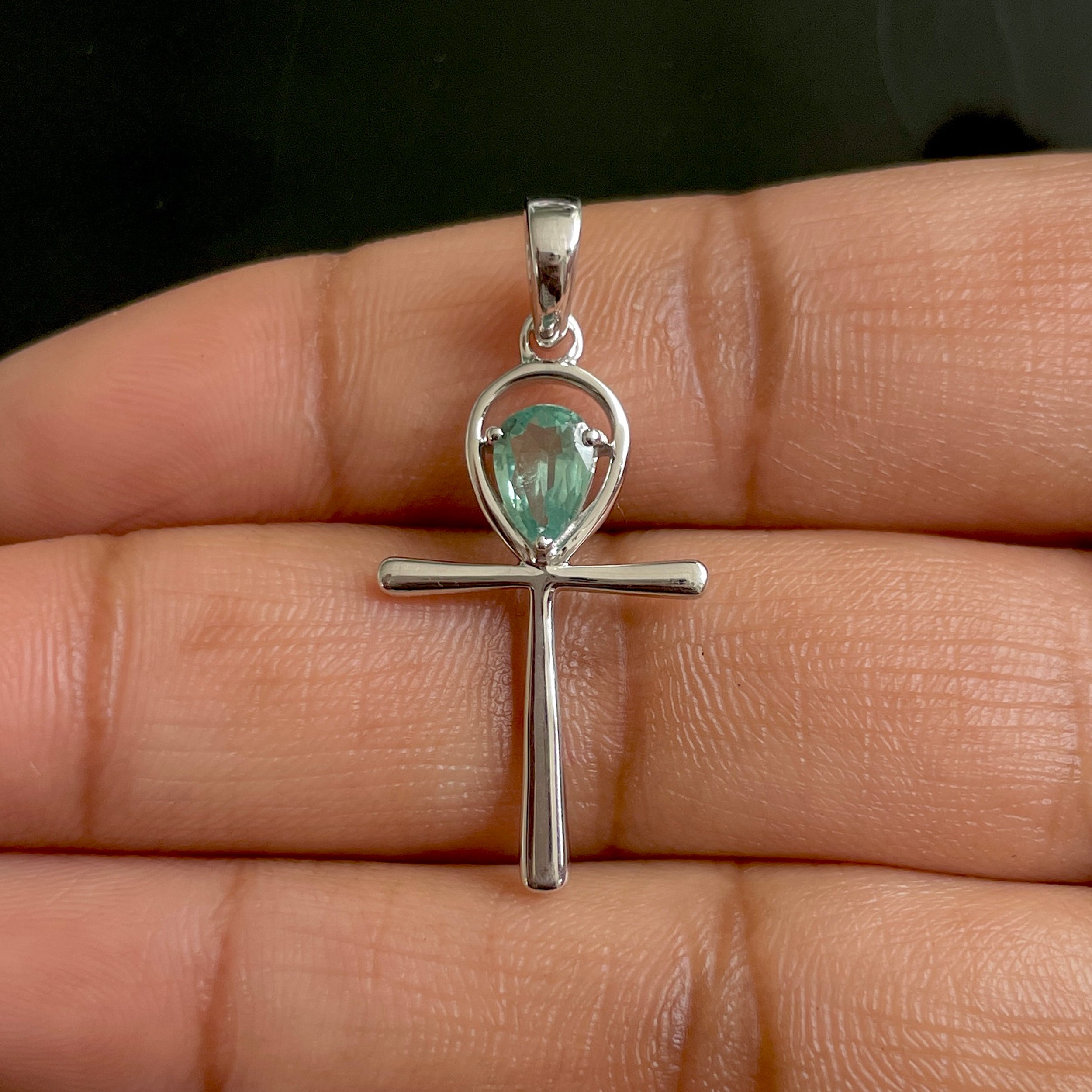 Green Kyanite Ankh Pendant-(KYN-SN-168-G.)