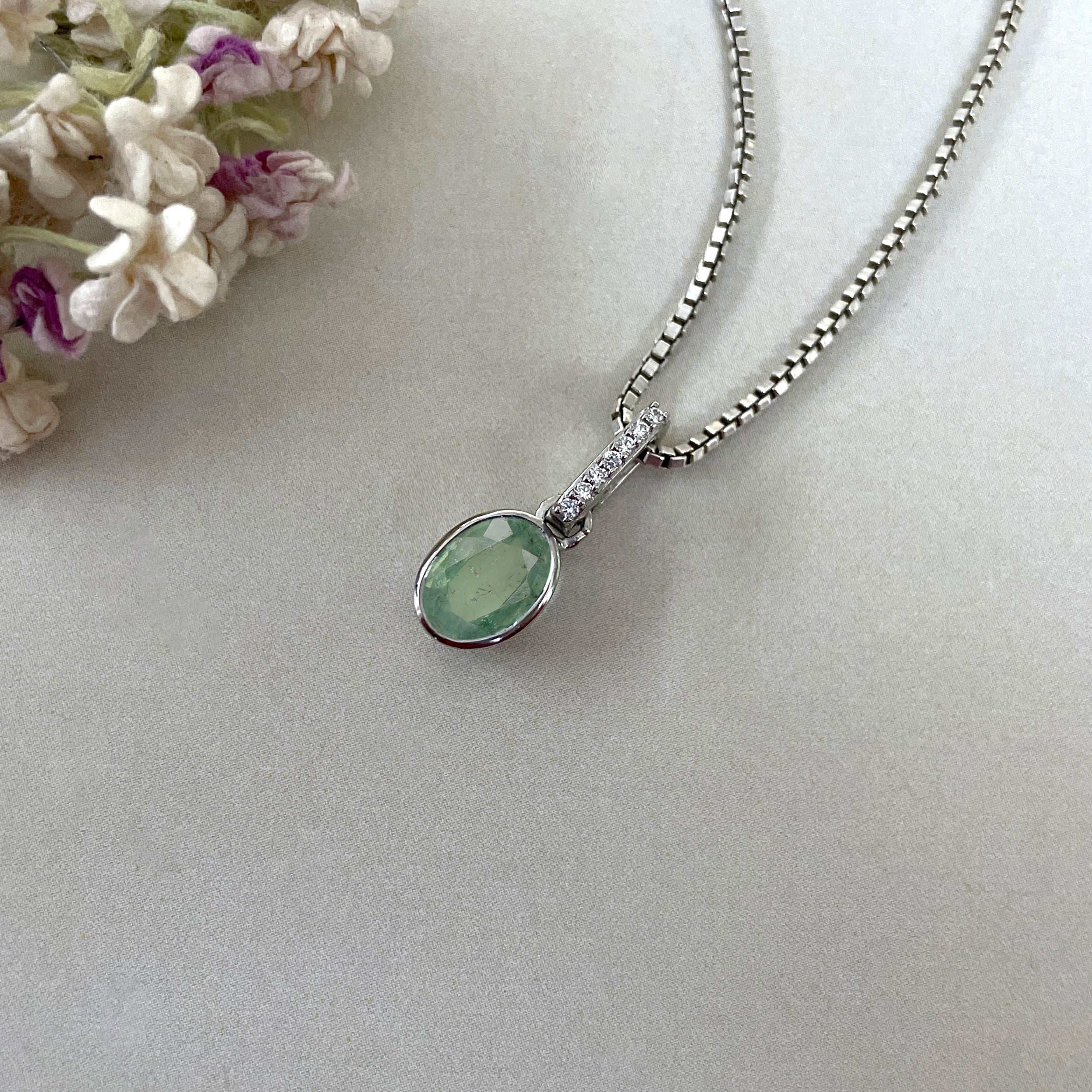 Green Kyanite & White Topaz Pendant-(KYN-SP-792-G.)