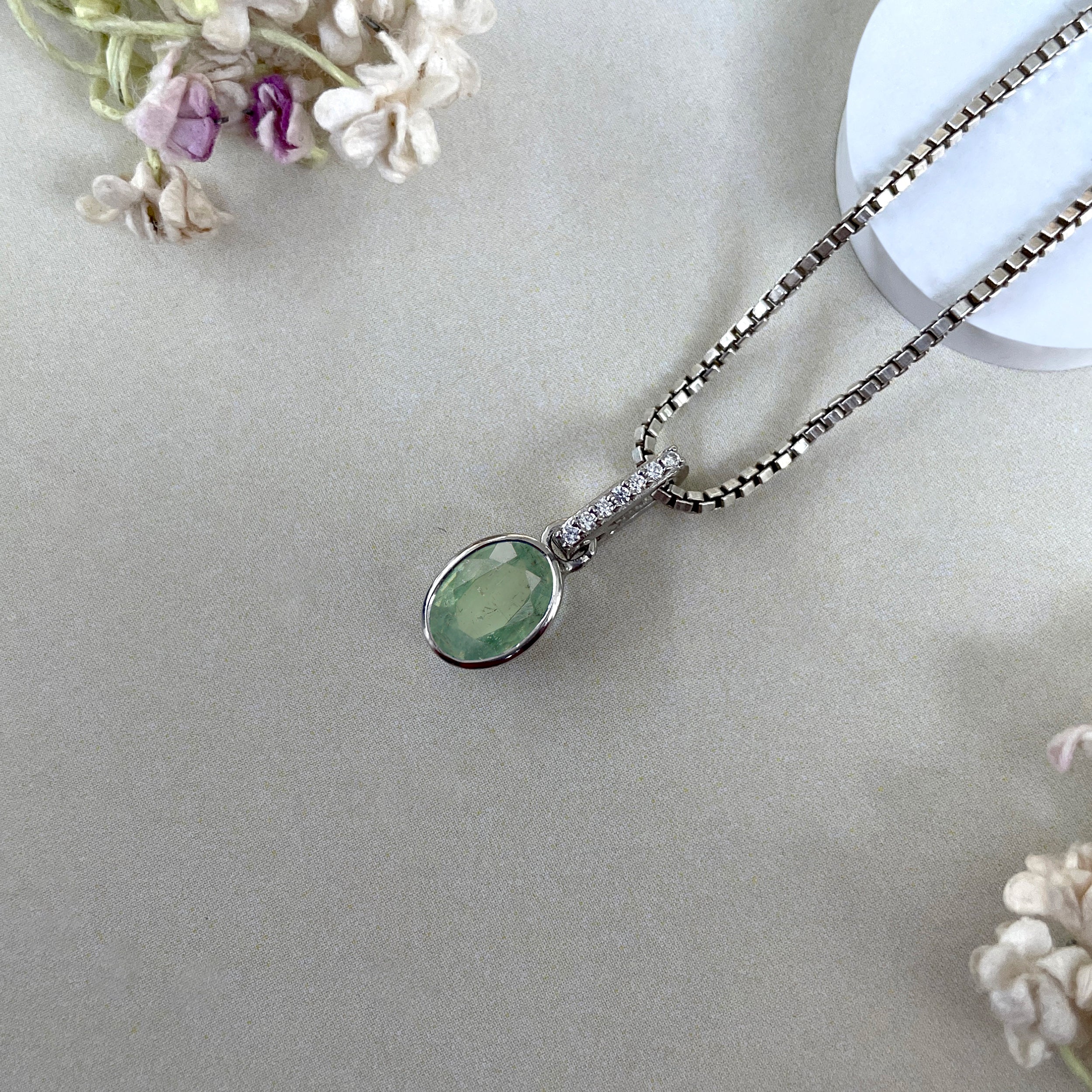 Green Kyanite & White Topaz Pendant-(KYN-SP-792-G.)