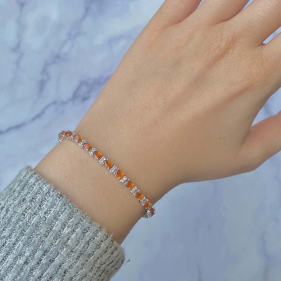 Orange Kyanite & White Topaz Bracelet-(KYN-SB-111-O.)