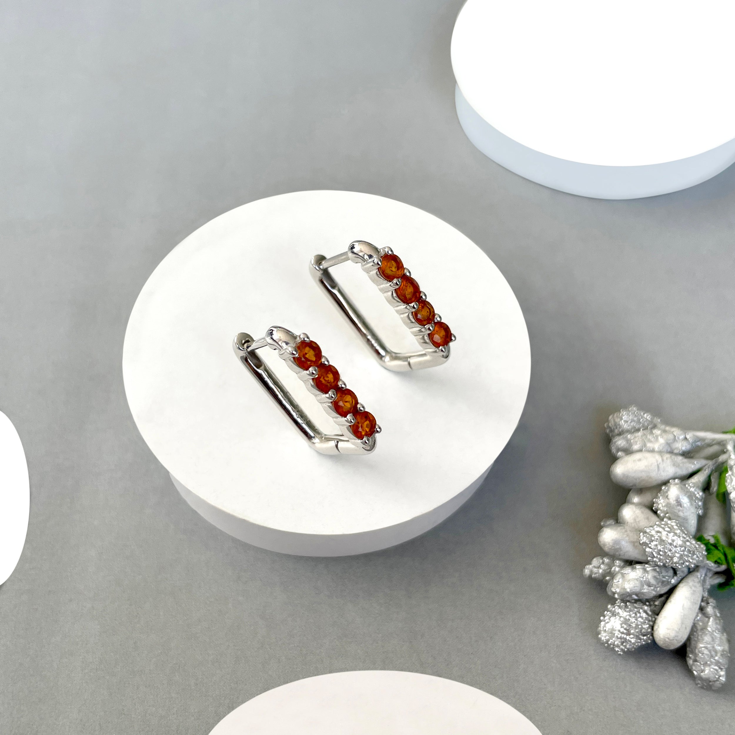 Orange Kyanite Hoop Earrings-(OKY-SE-1281.)