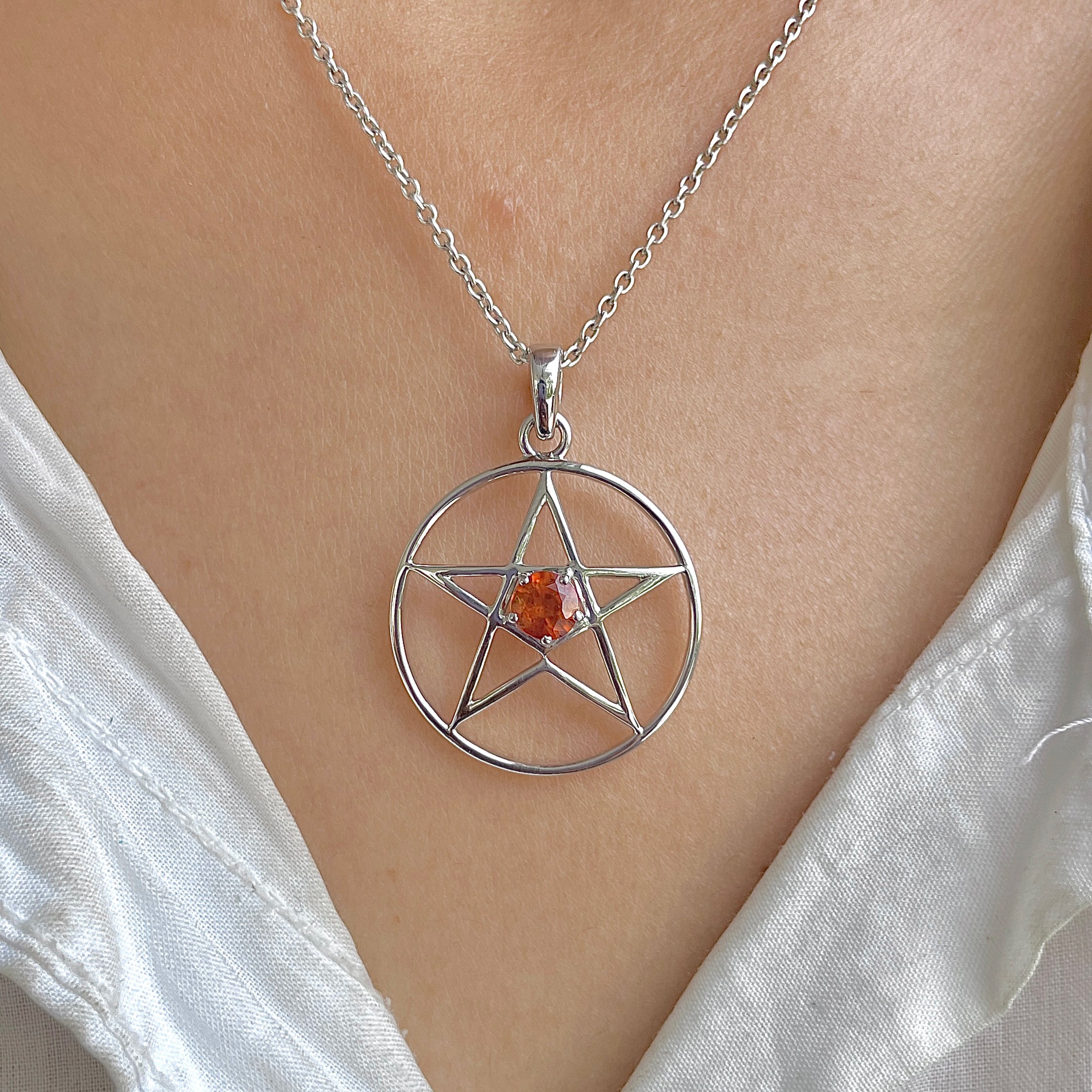 Orange Kyanite Pentacle Pendant-(KYN-SN-171-O.)