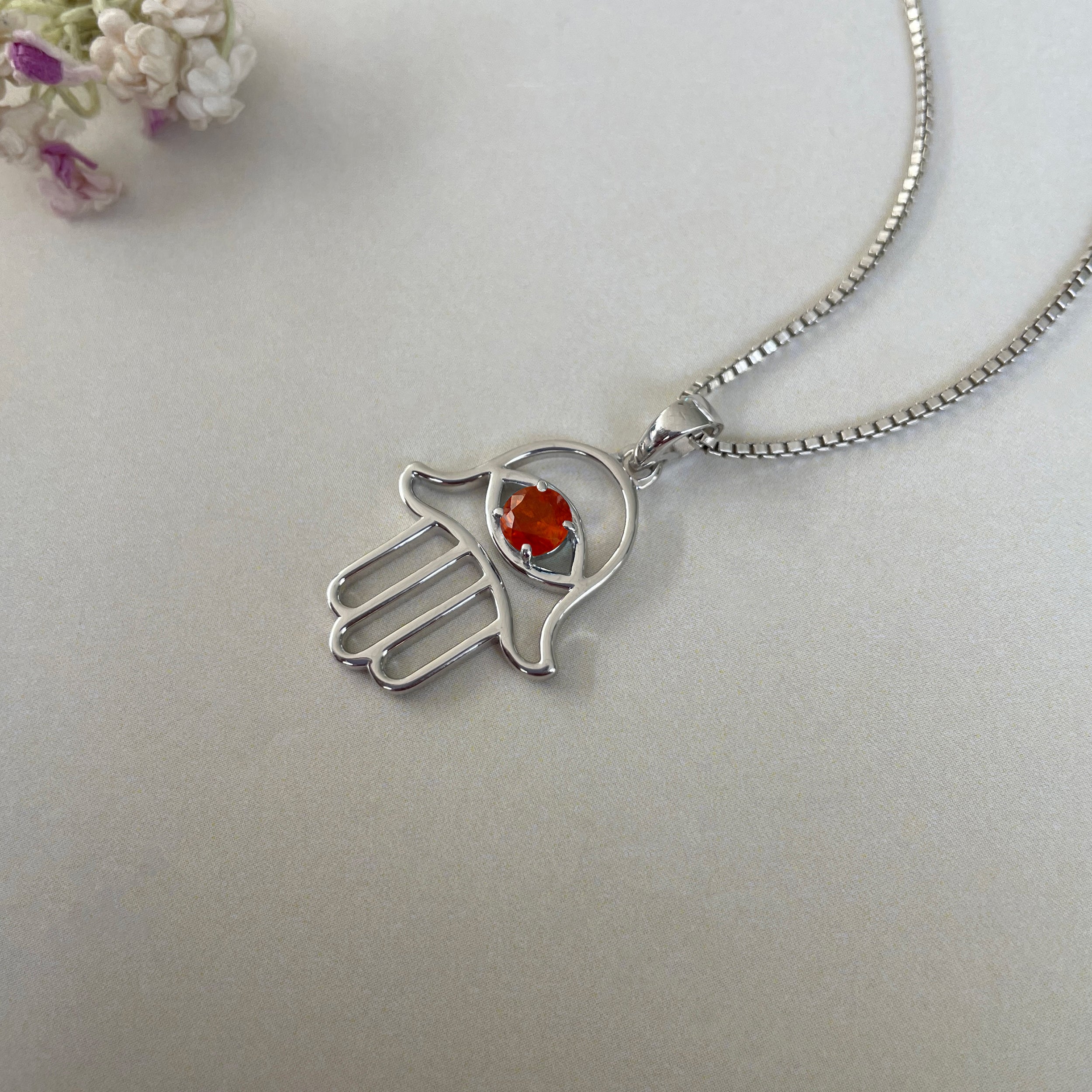 Orange Kyanite Hamsa Hand Pendant-(KYN-SN-172-O.)