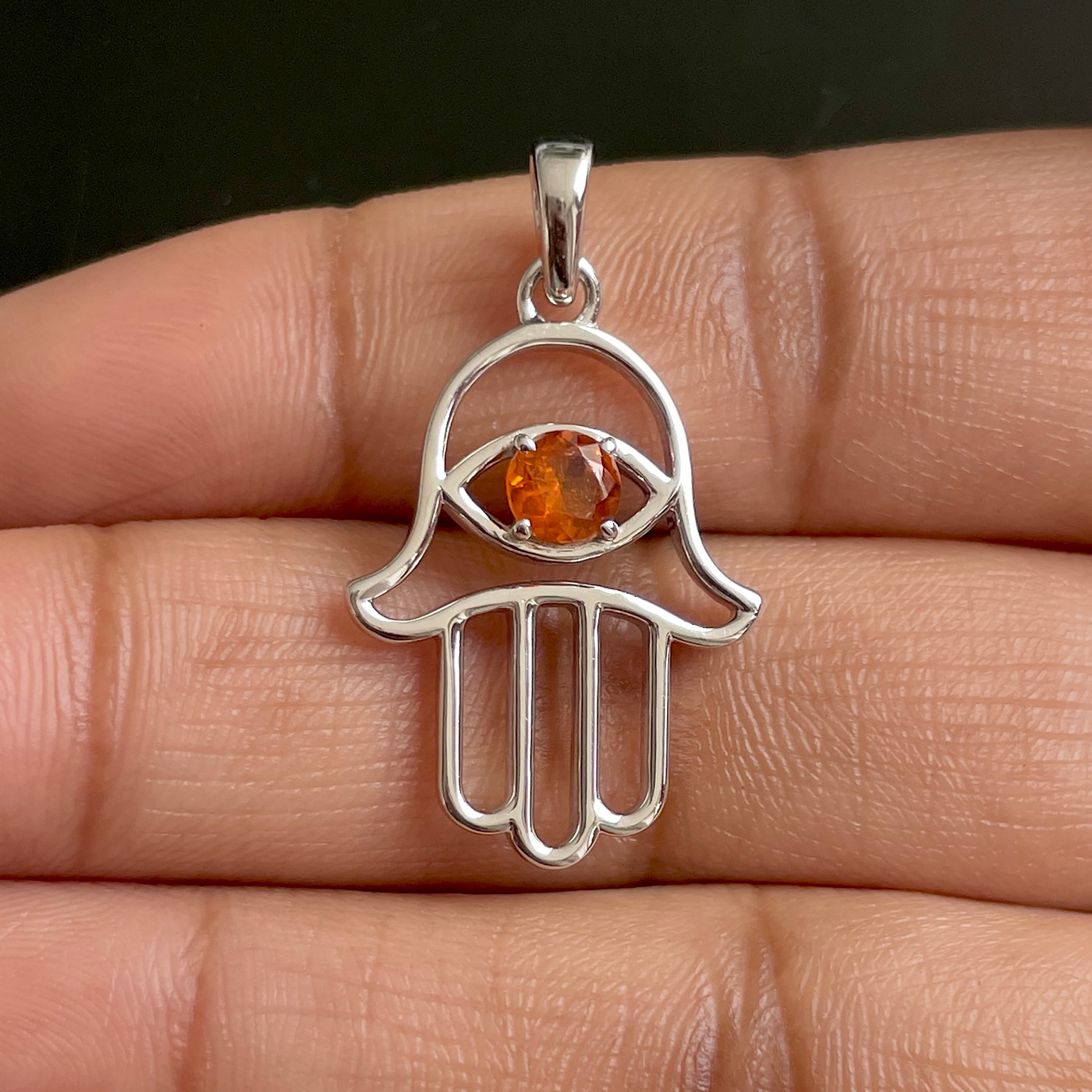 Orange Kyanite Hamsa Hand Pendant-(KYN-SN-172-O.)