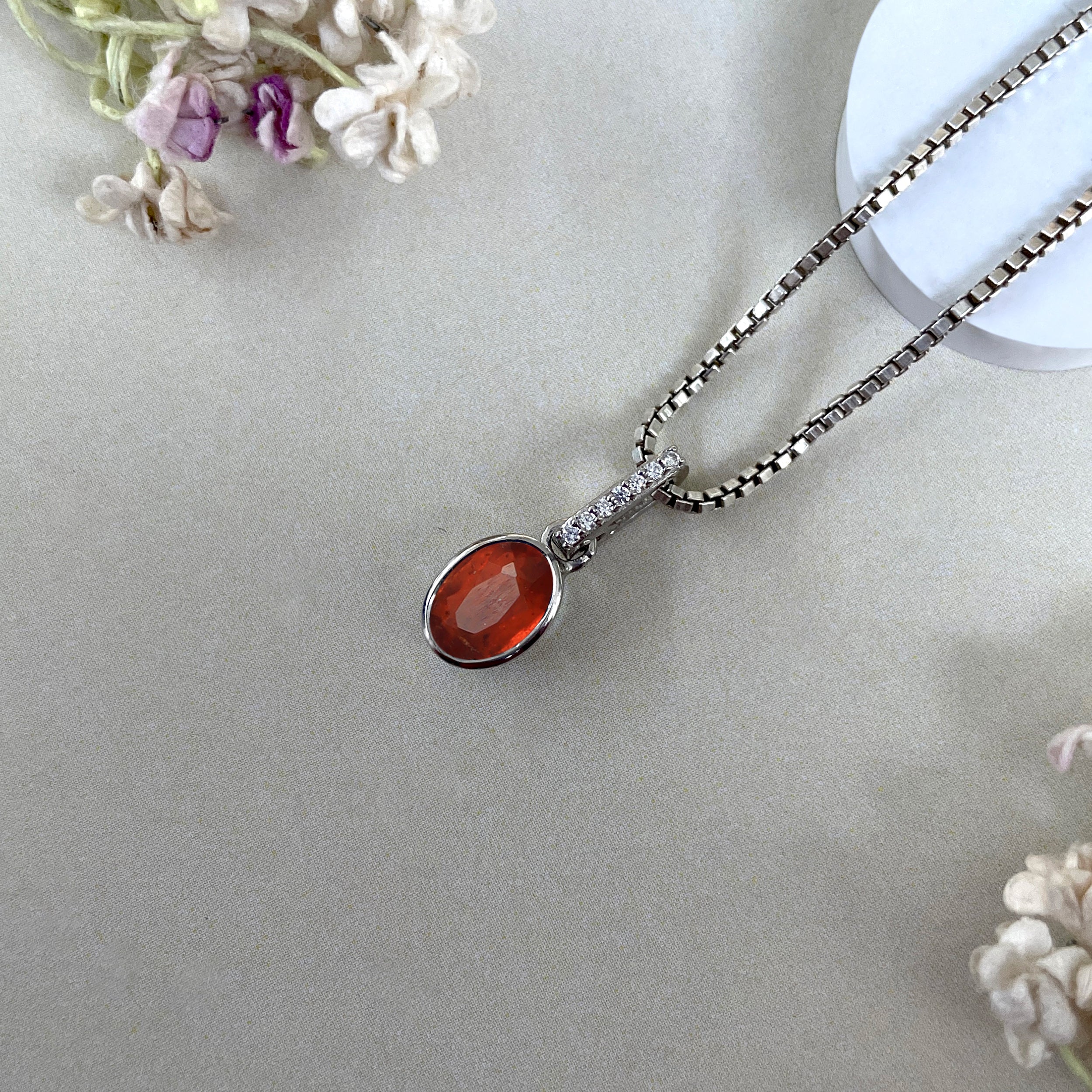 Orange Kyanite & White Topaz Pendant-(KYN-SP-792-O.)