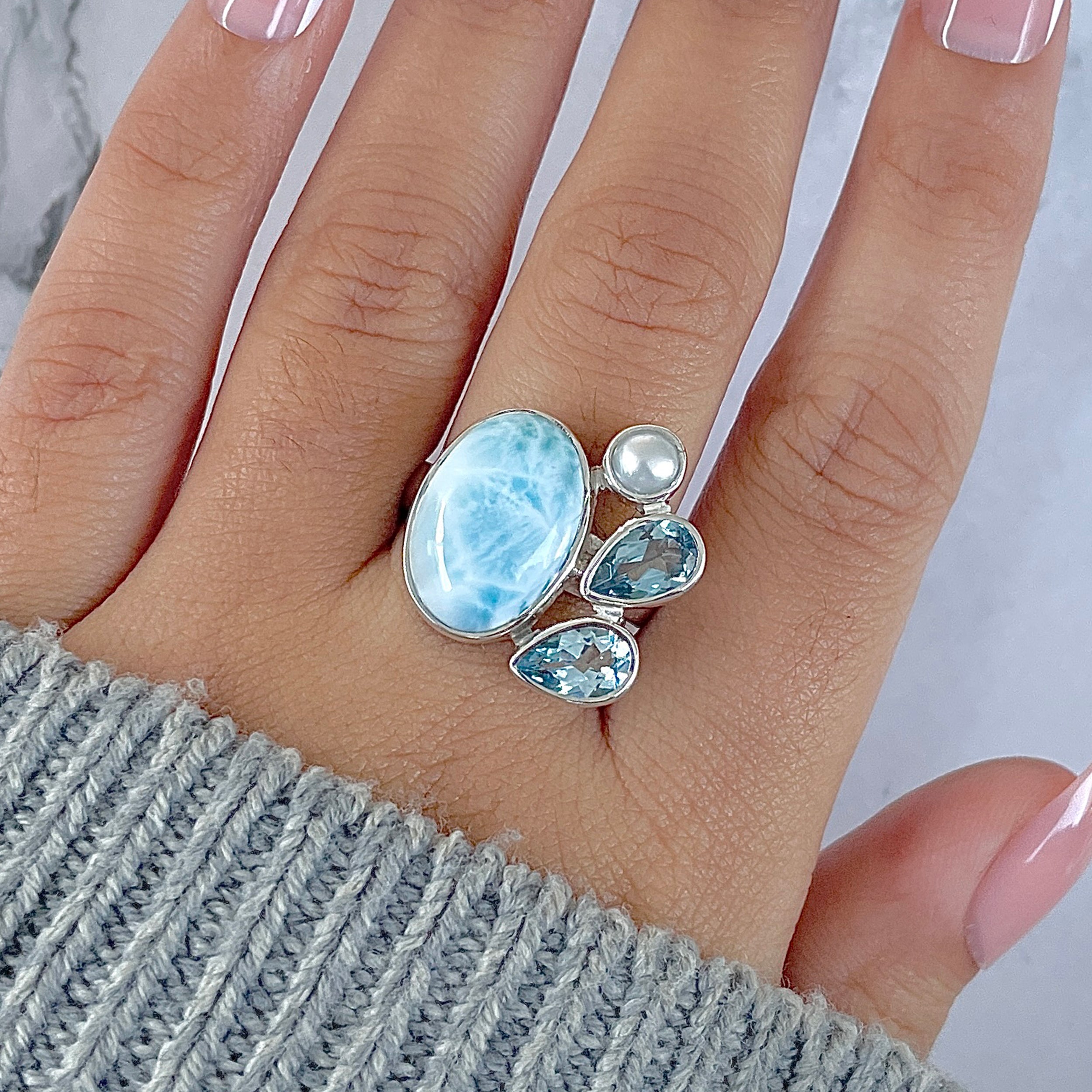 Larimar Adjustable Ring-(LAR-R-1284.)