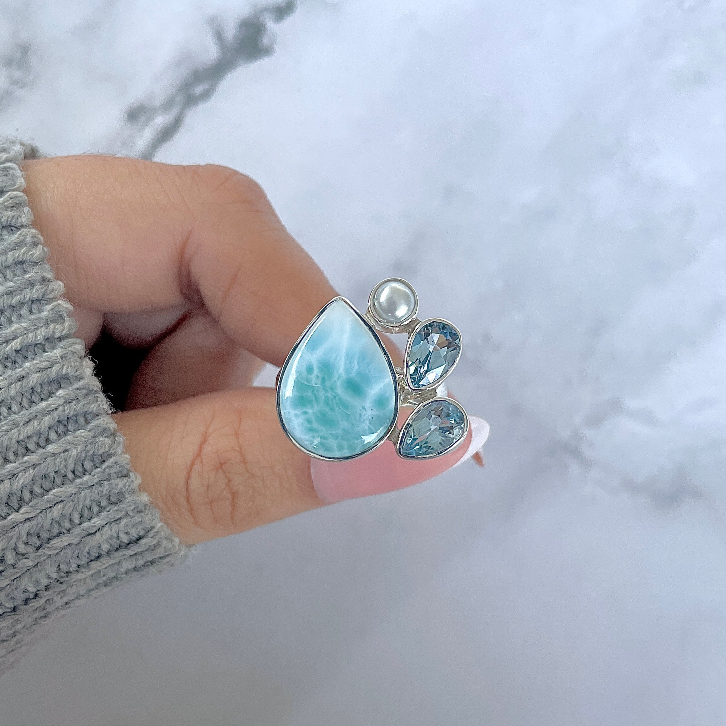 Larimar Adjustable Ring-(LAR-R-1291.)