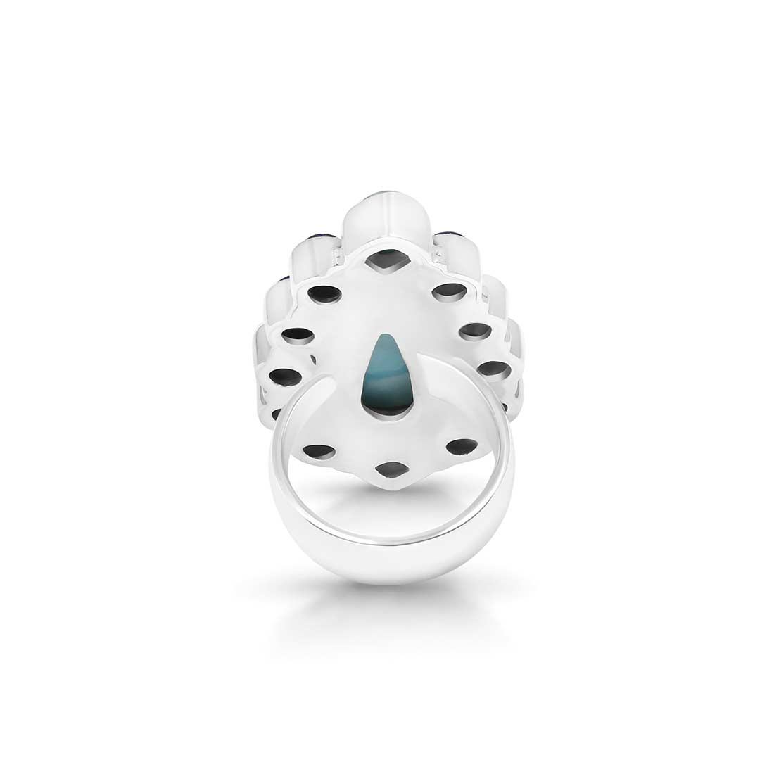 Larimar Lapis Lazuli Adjustable Ring-(LAR-FLR-17.)