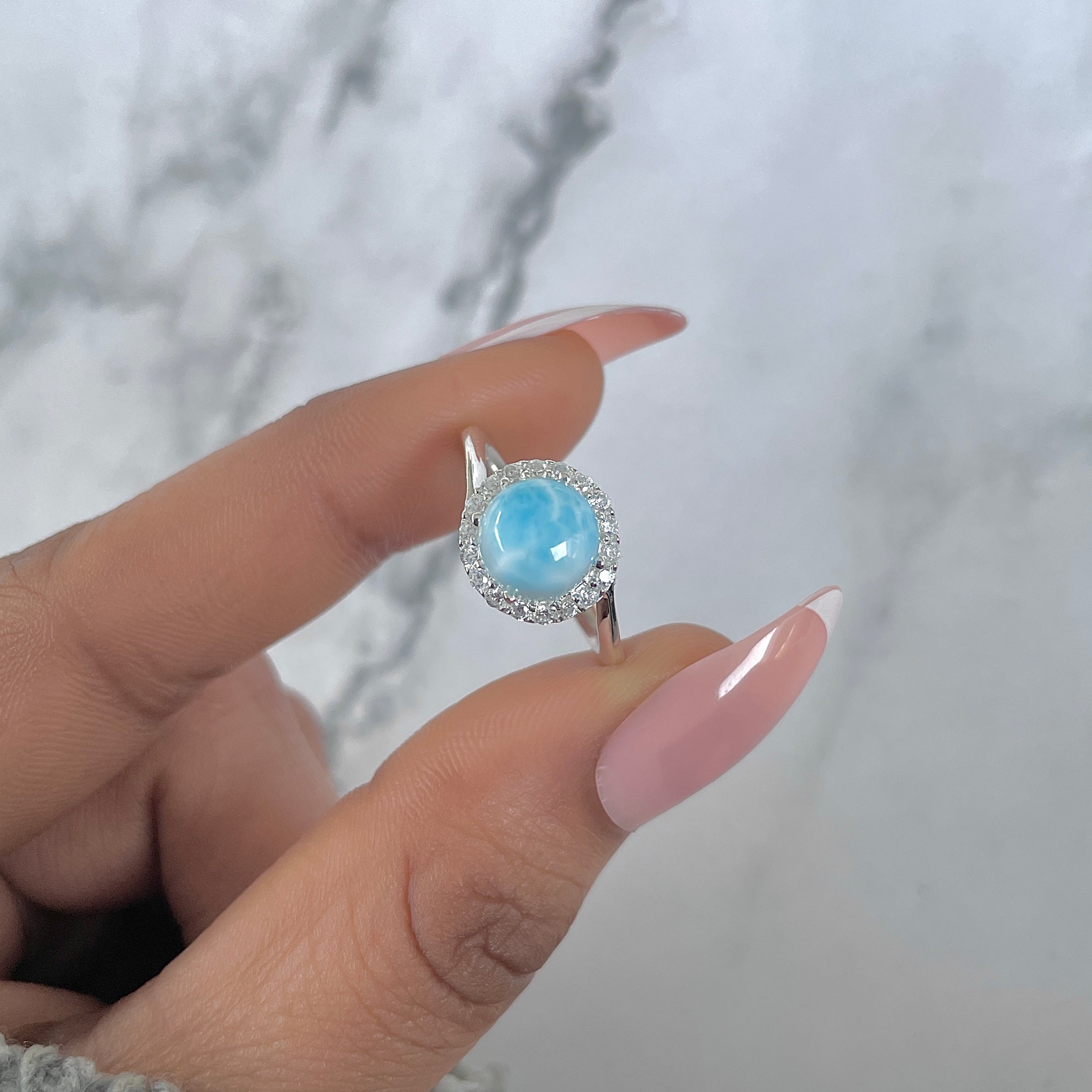 Larimar & White Topaz Ring-(LAR-RDR-207.)