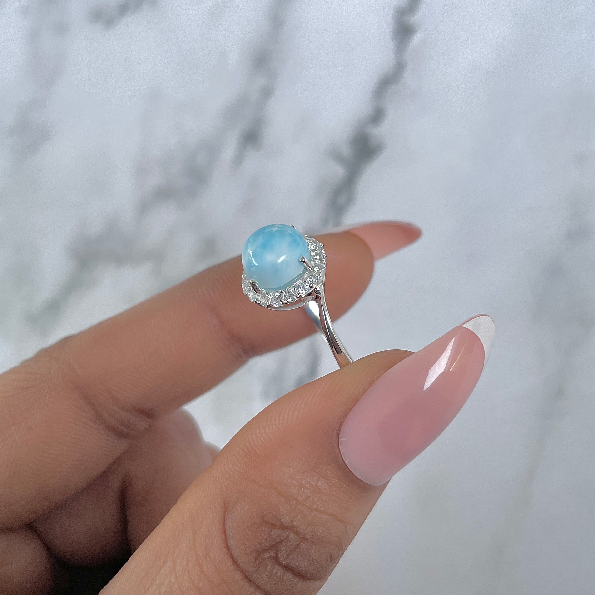 Larimar & White Topaz Ring-(LAR-RDR-207.)