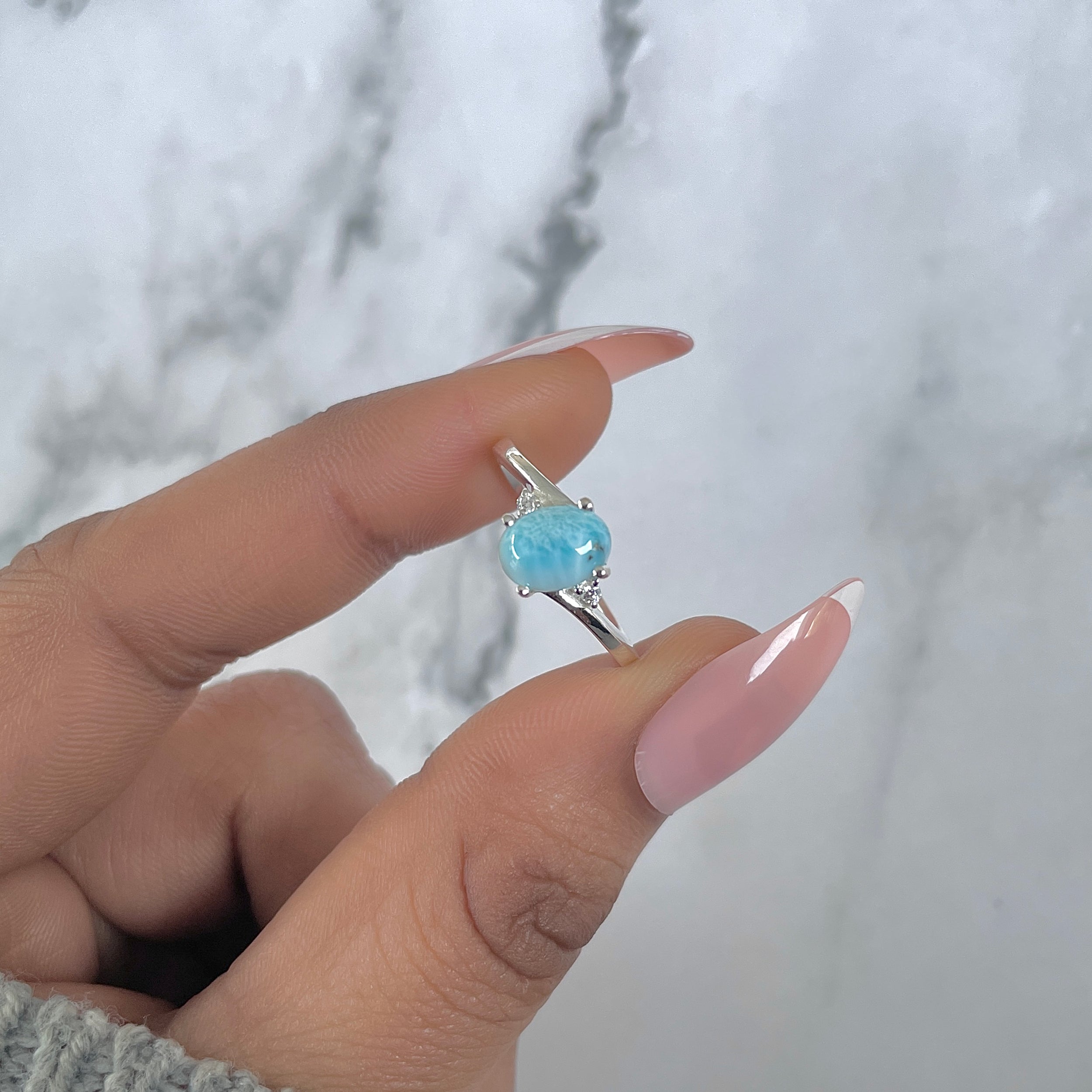 Larimar & White Topaz Ring-(LAR-RDR-209.)