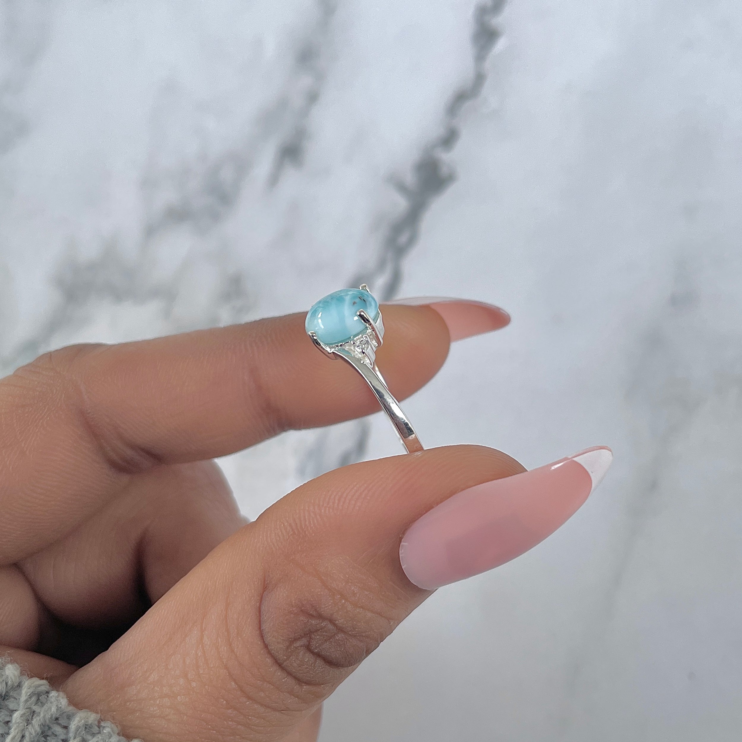 Larimar & White Topaz Ring-(LAR-RDR-209.)