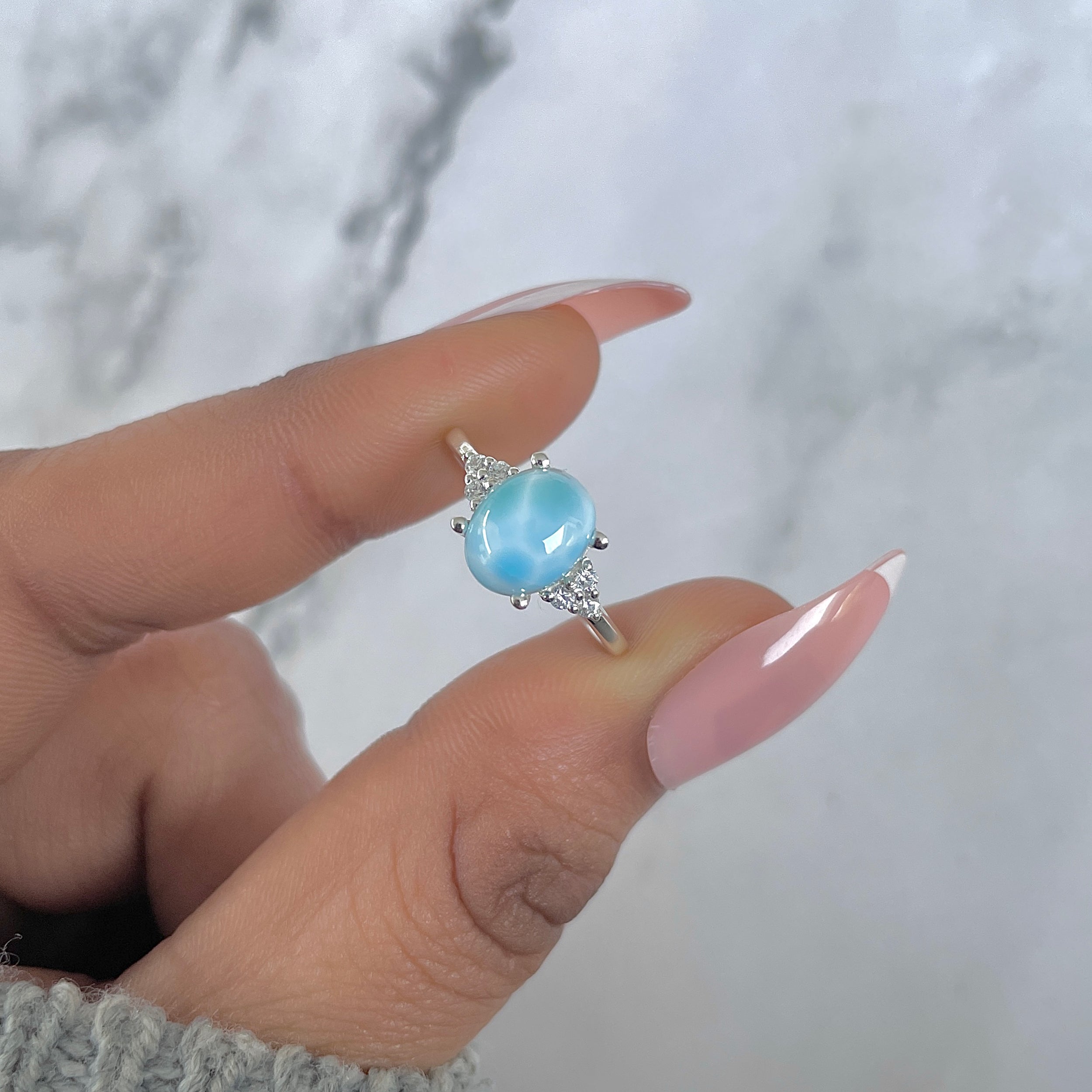 Larimar & White Topaz Ring-(LAR-RDR-224.)