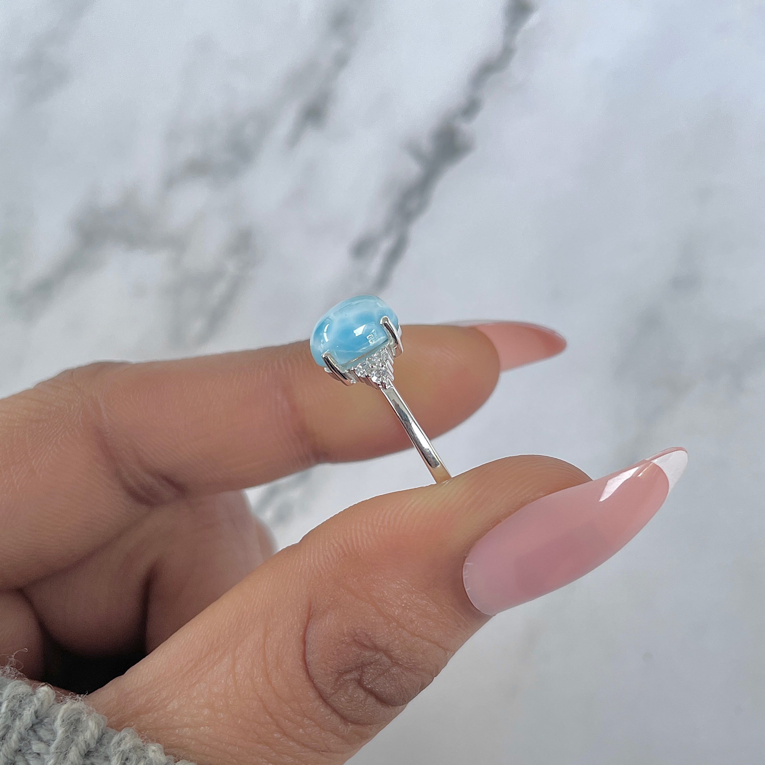 Larimar & White Topaz Ring-(LAR-RDR-224.)