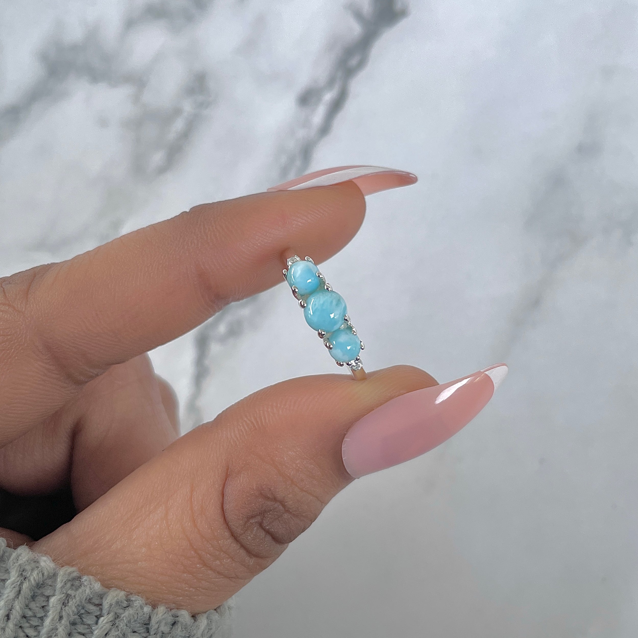 Larimar & White Topaz Ring-(LAR-RDR-232.)