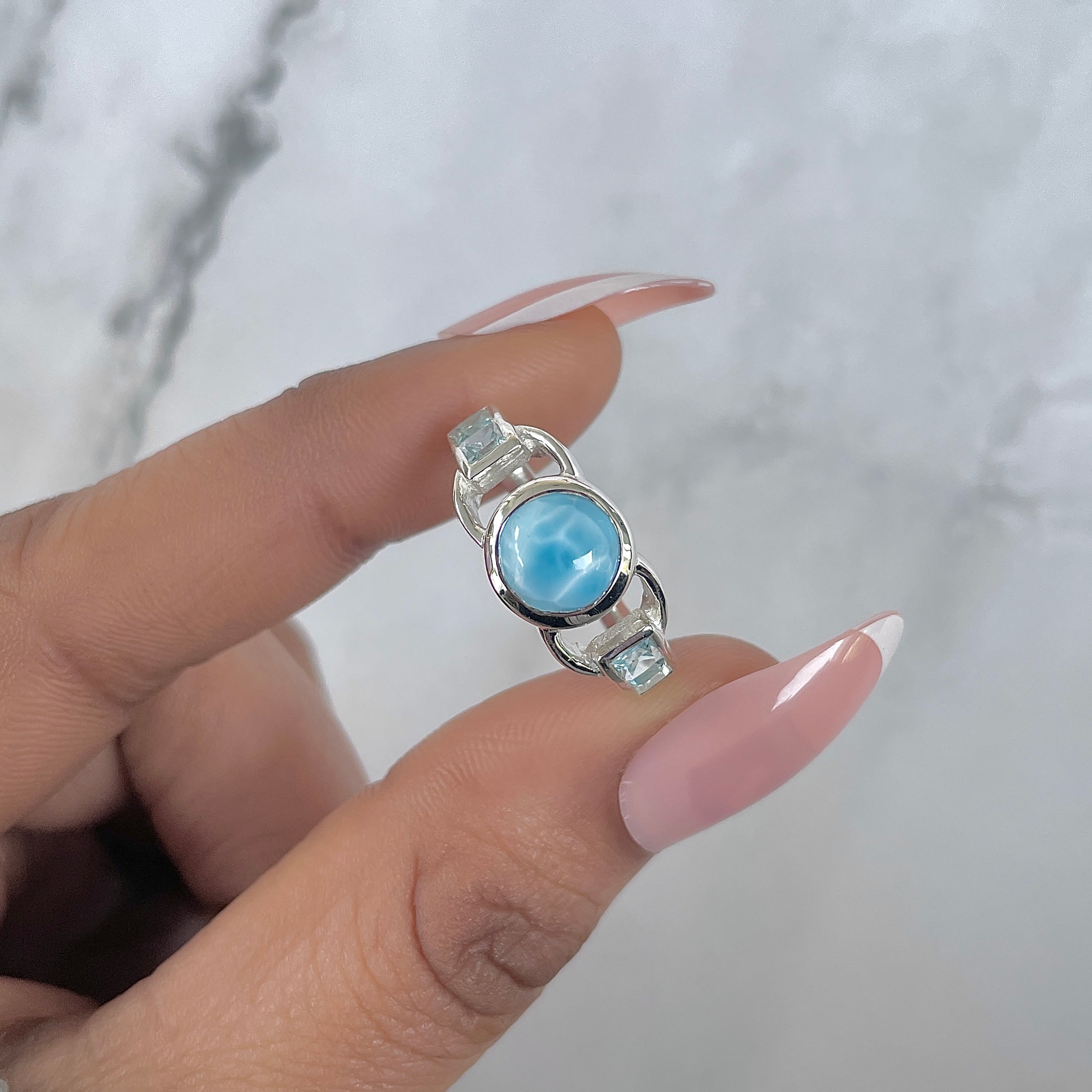 Larimar & Blue Topaz Ring-(LAR-RDR-43.)