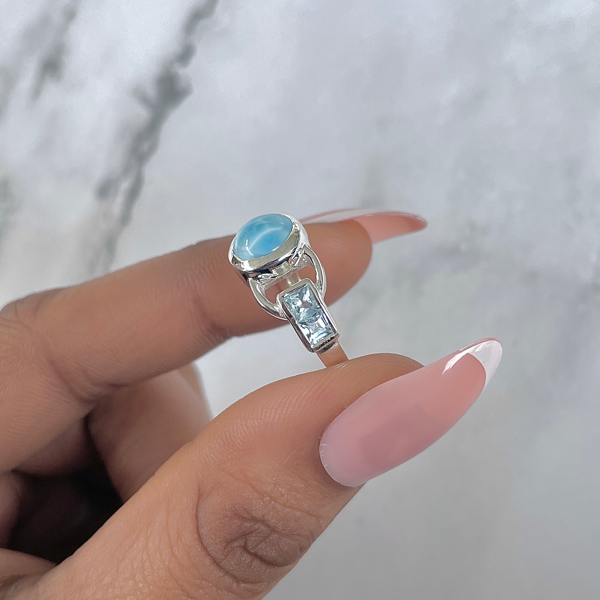 Larimar & Blue Topaz Ring-(LAR-RDR-43.)