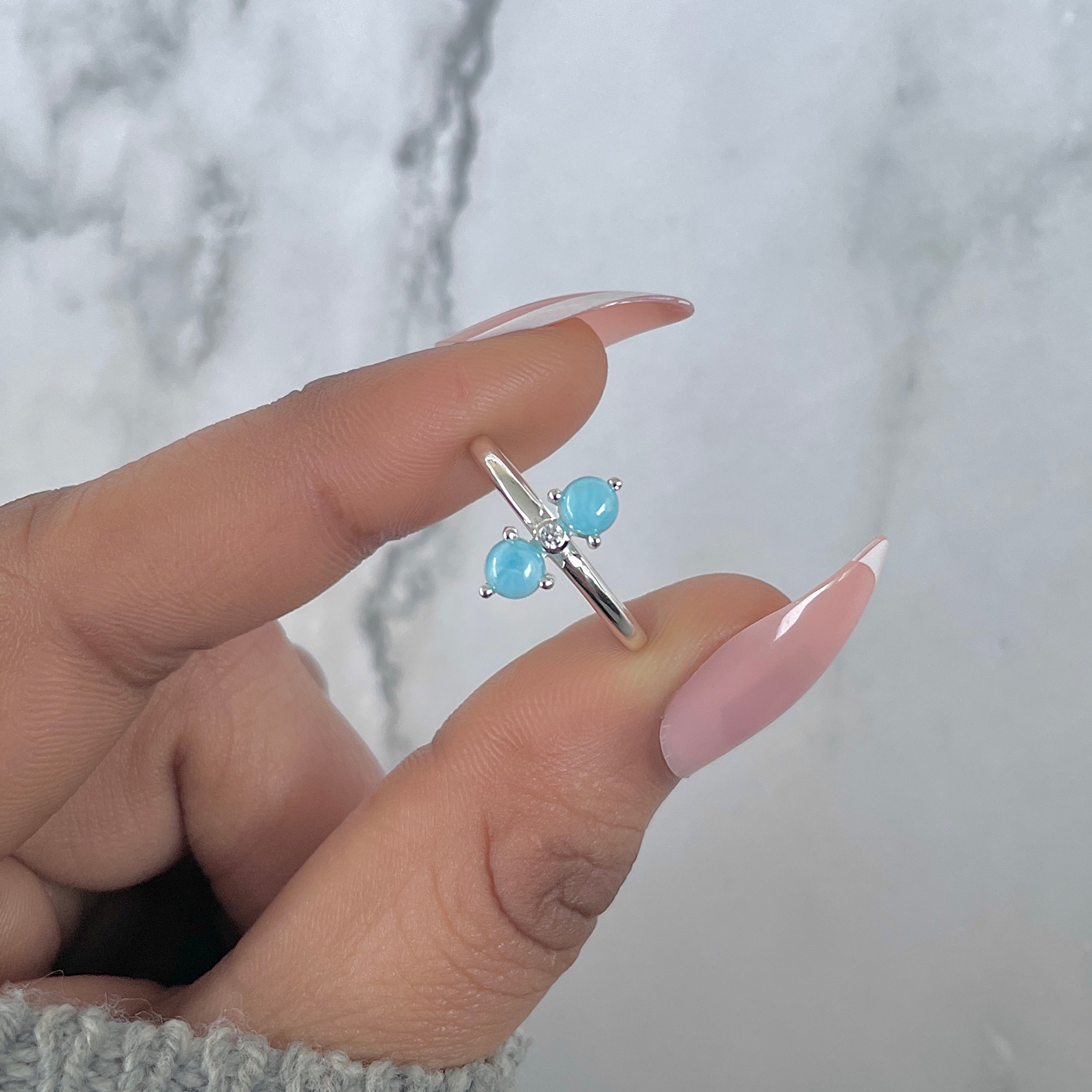 Larimar & White Topaz Ring-(LAR-RR-20.)