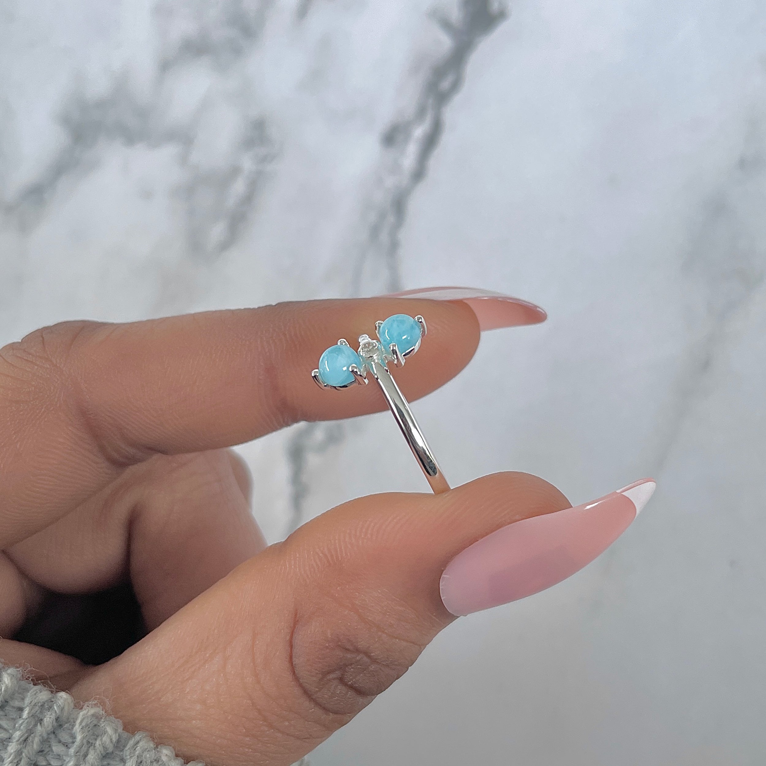 Larimar & White Topaz Ring-(LAR-RR-20.)
