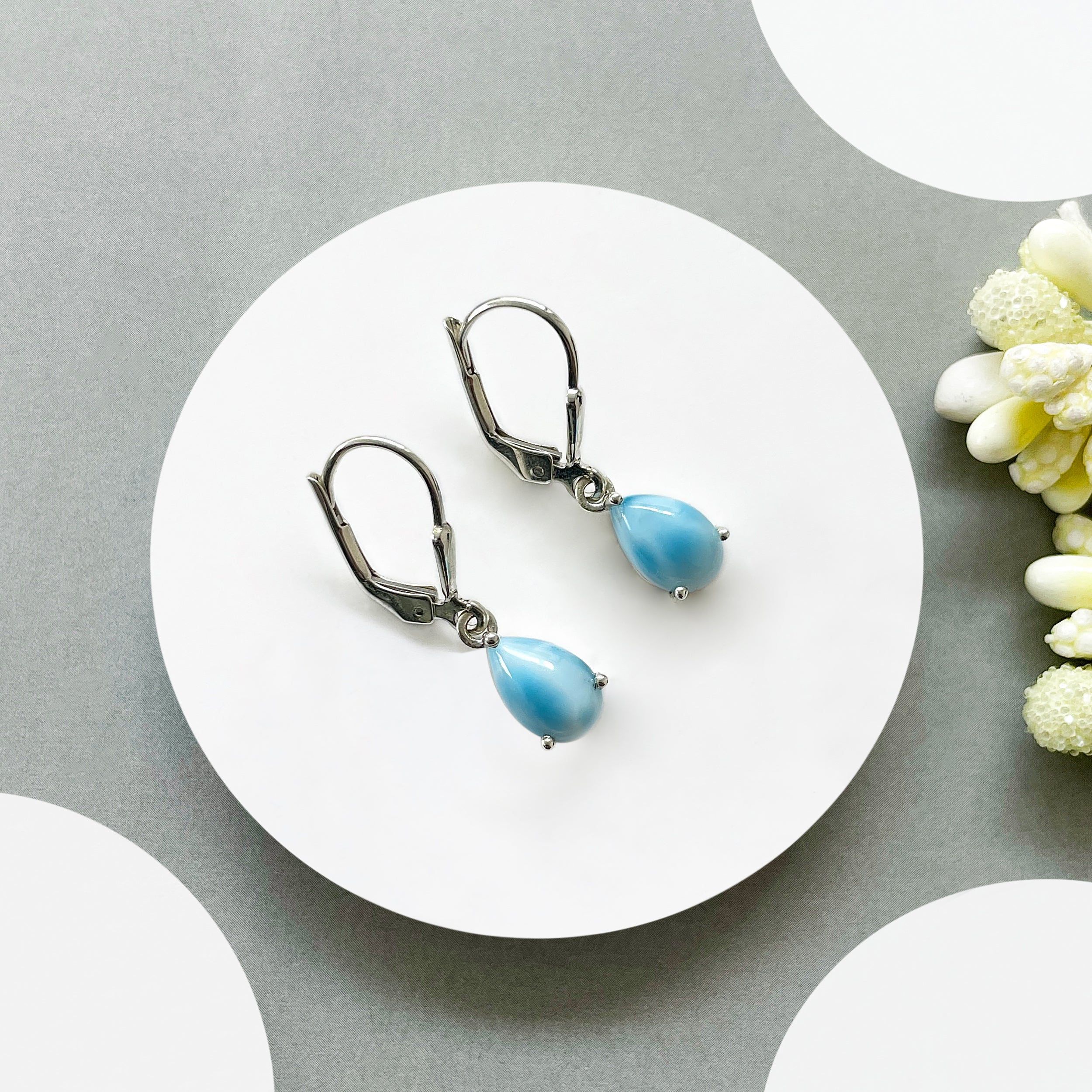 Larimar Leverback Earring-(LAR-SE-1621.)
