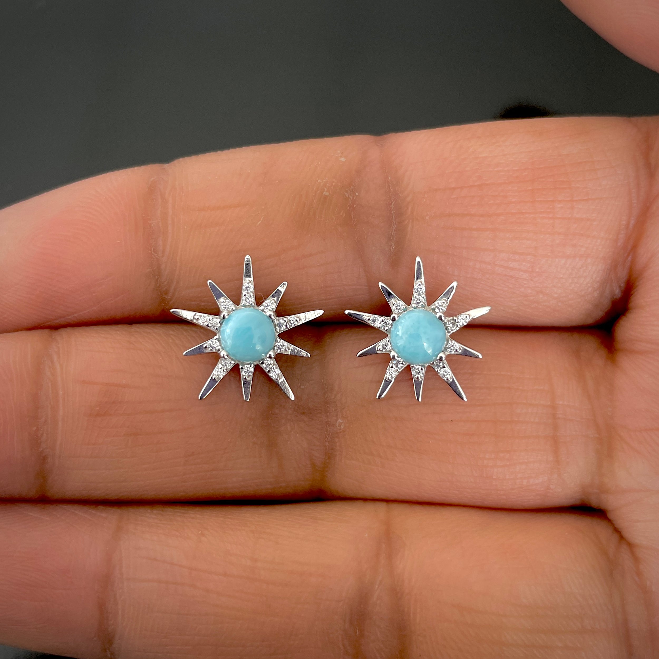 Larimar Stud Earrings-(LAR-SE-50W.)