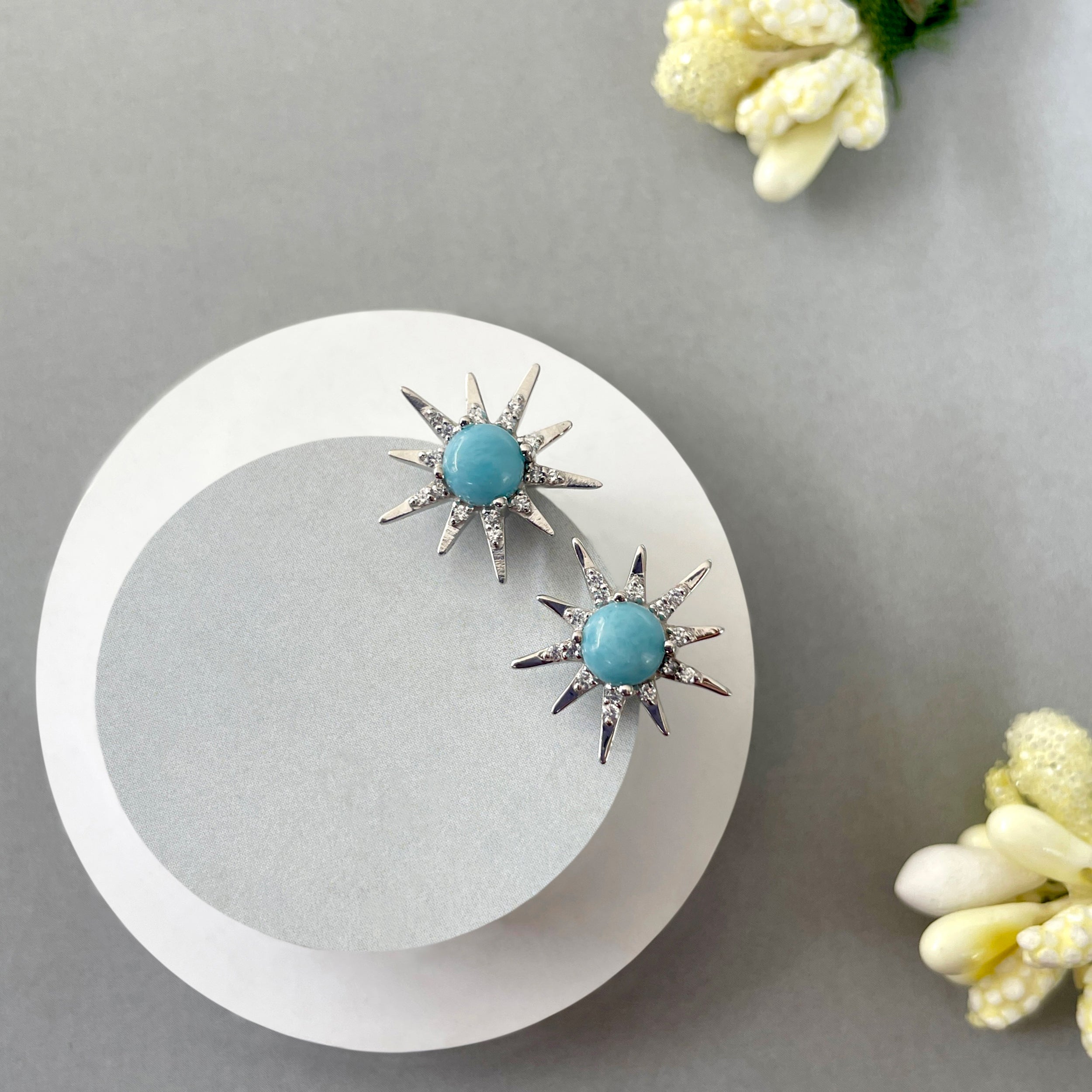 Larimar Stud Earrings-(LAR-SE-50W.)