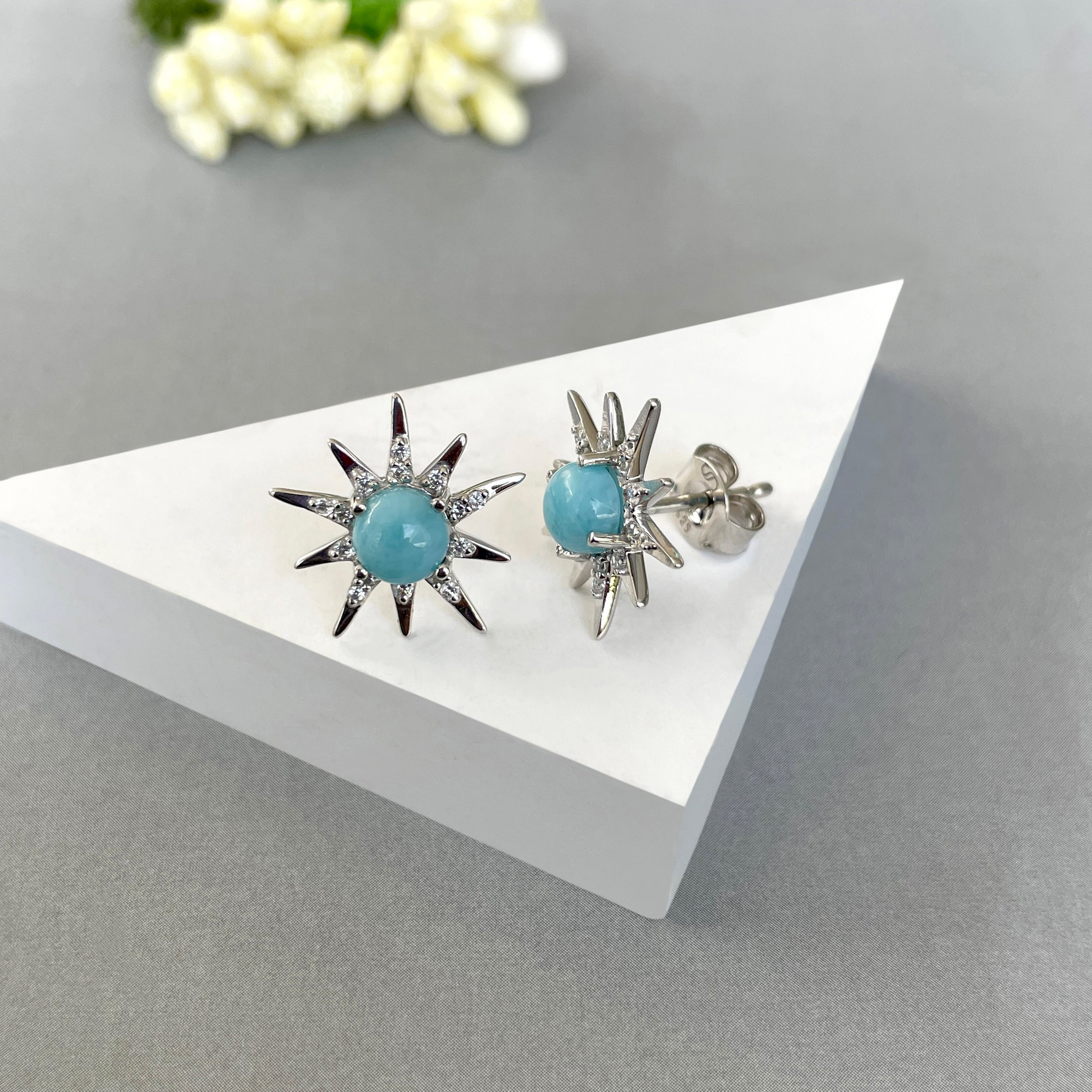 Larimar Stud Earrings-(LAR-SE-50W.)
