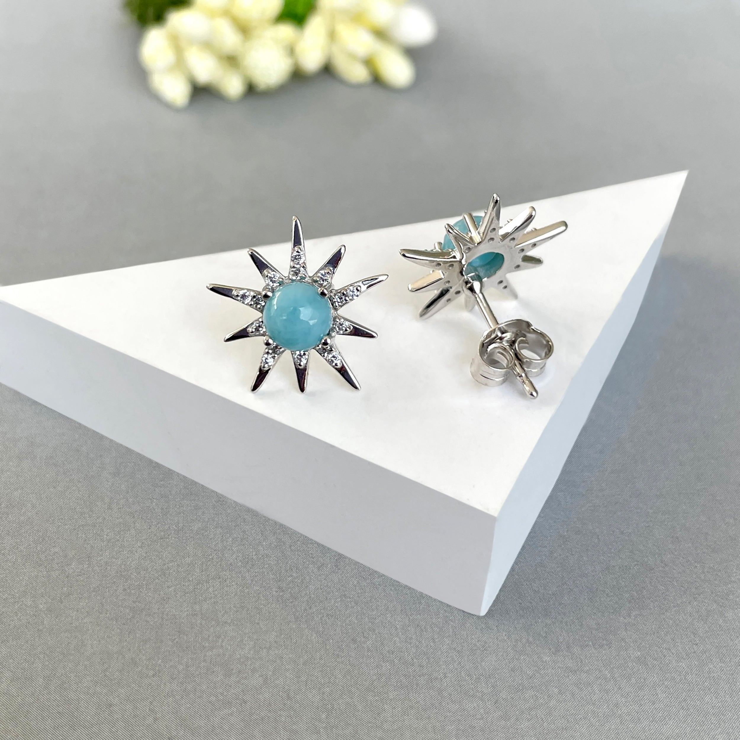 Larimar Stud Earrings-(LAR-SE-50W.)