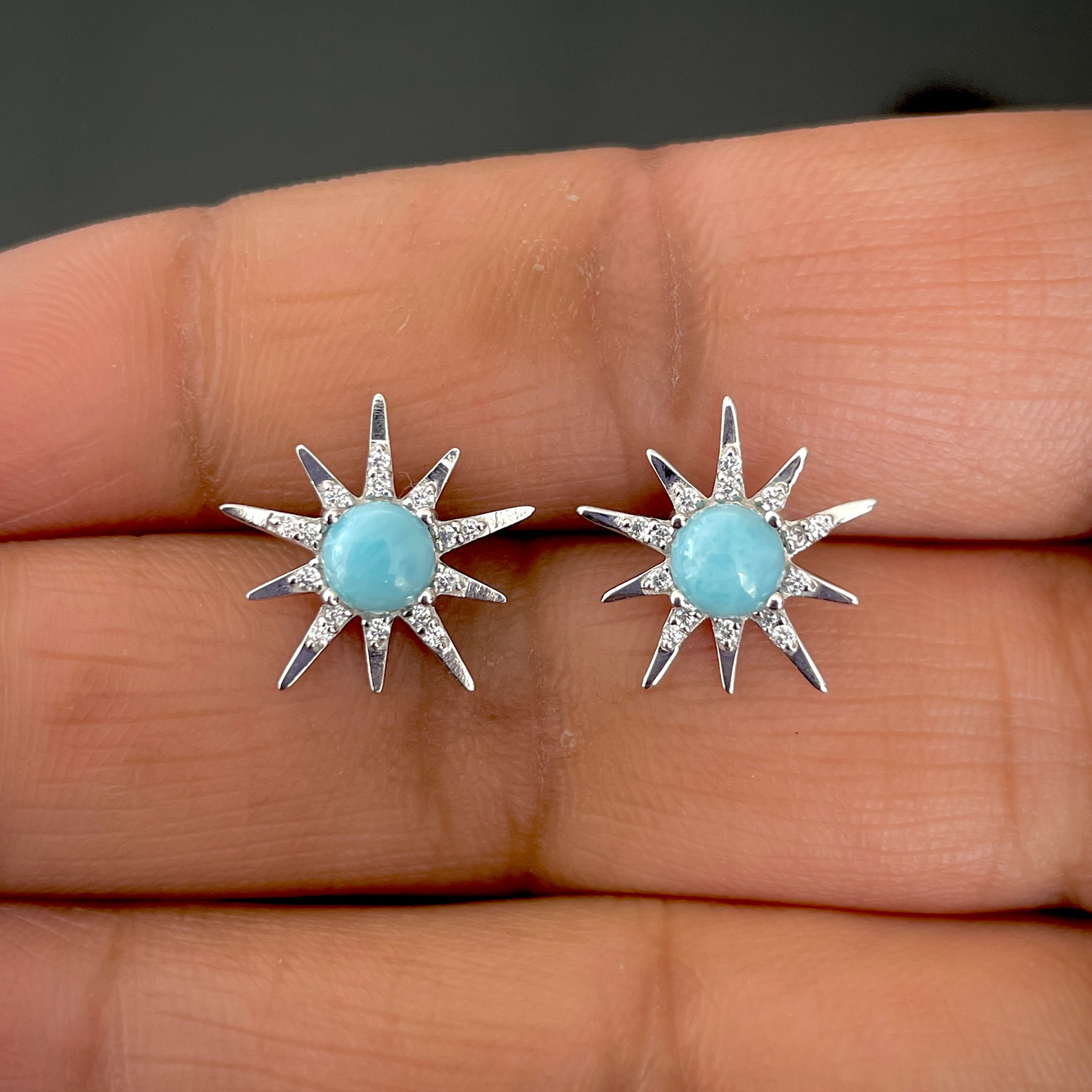 Larimar Stud Earrings-(LAR-SE-50W.)