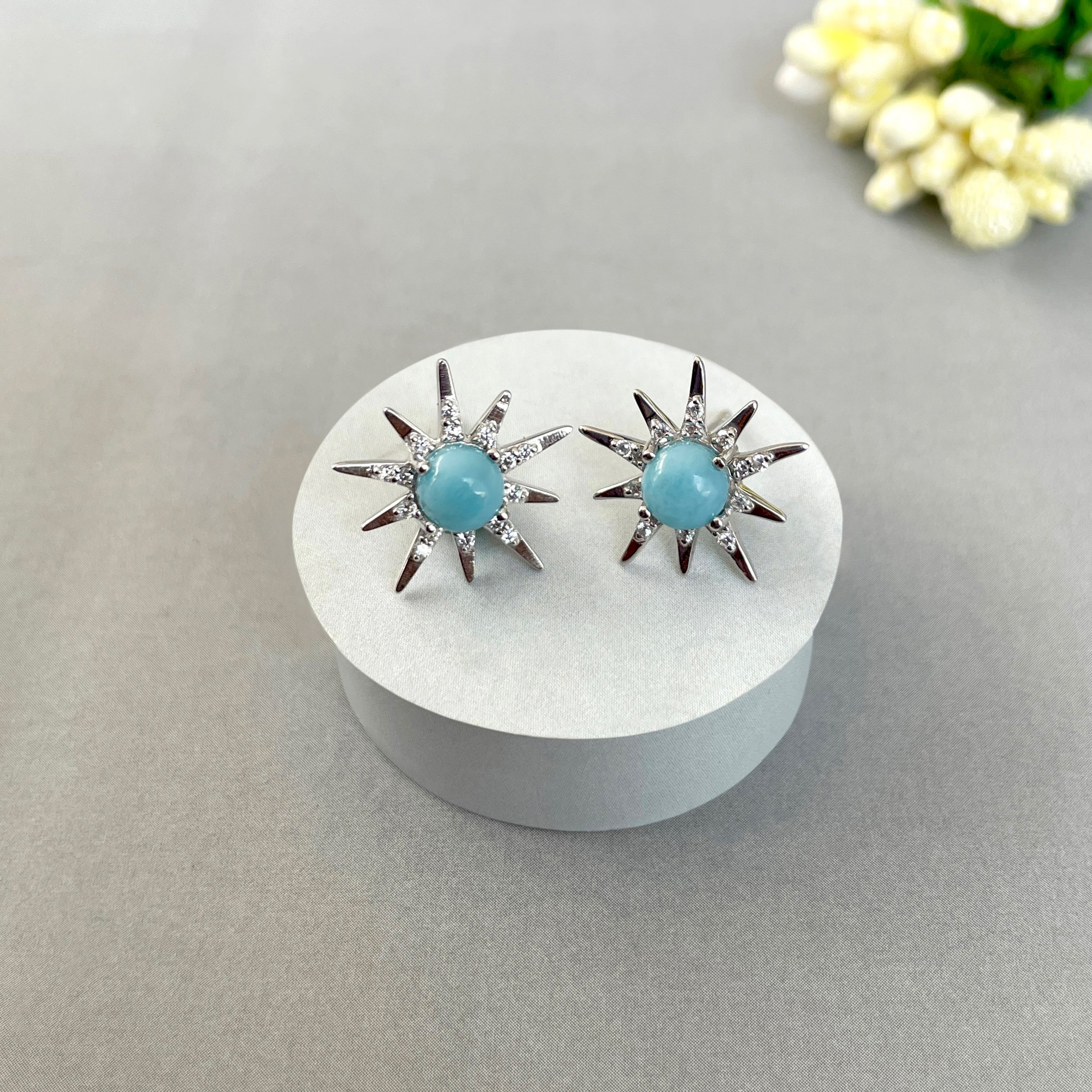 Larimar Stud Earrings-(LAR-SE-50W.)