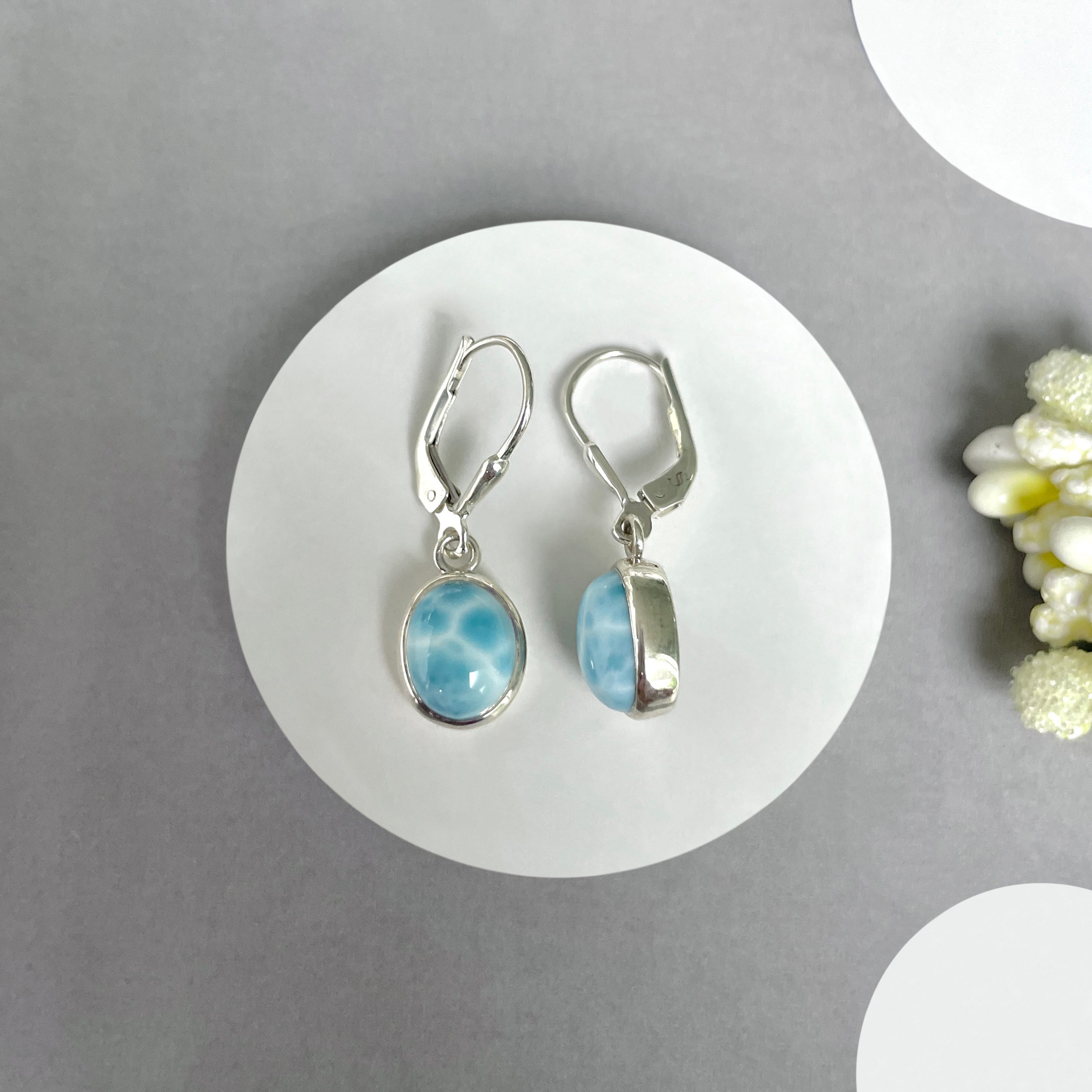 Larimar Leverback Earrings-(LAR-SE-829.)