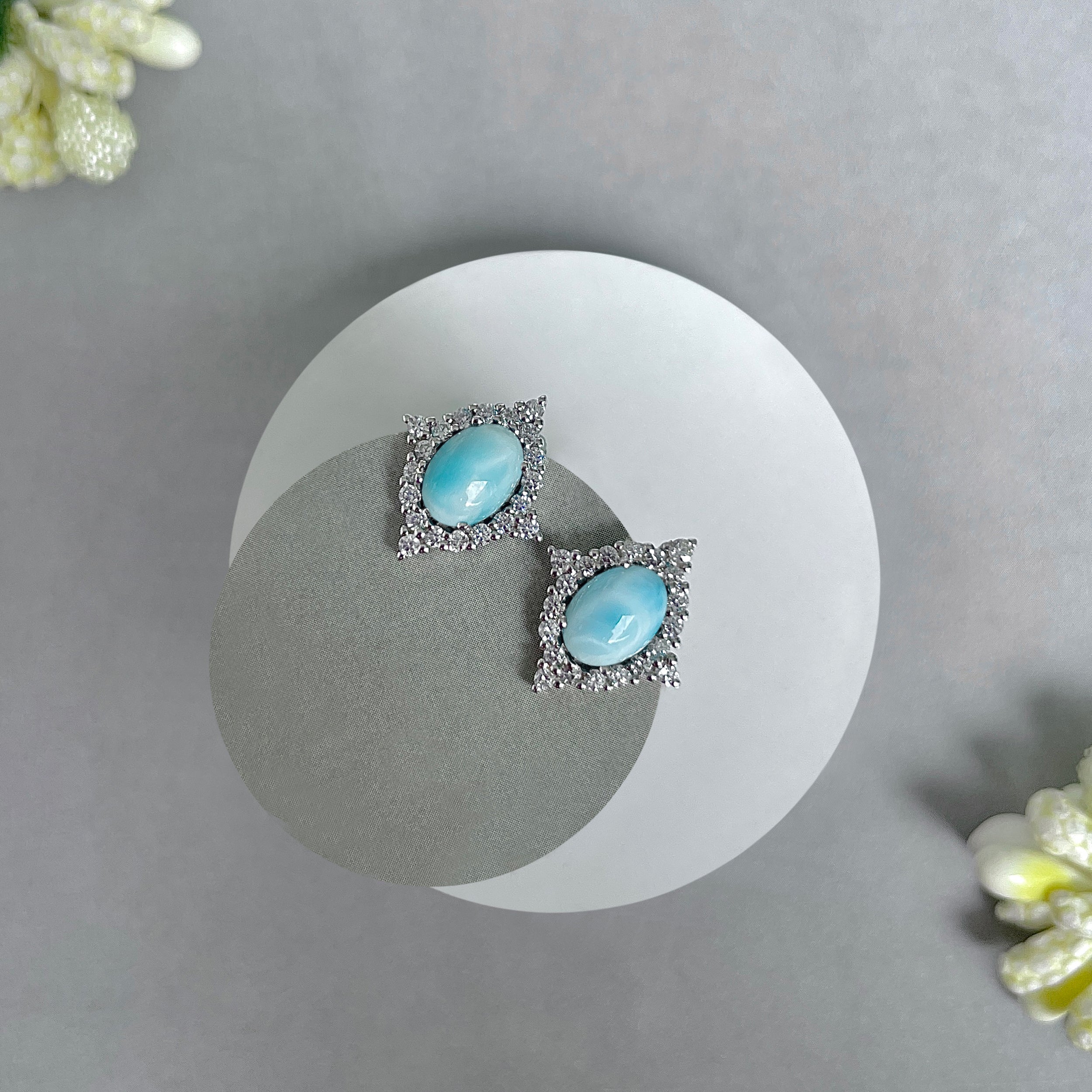 Larimar Stud Earrings-(LAR-SE-849.)