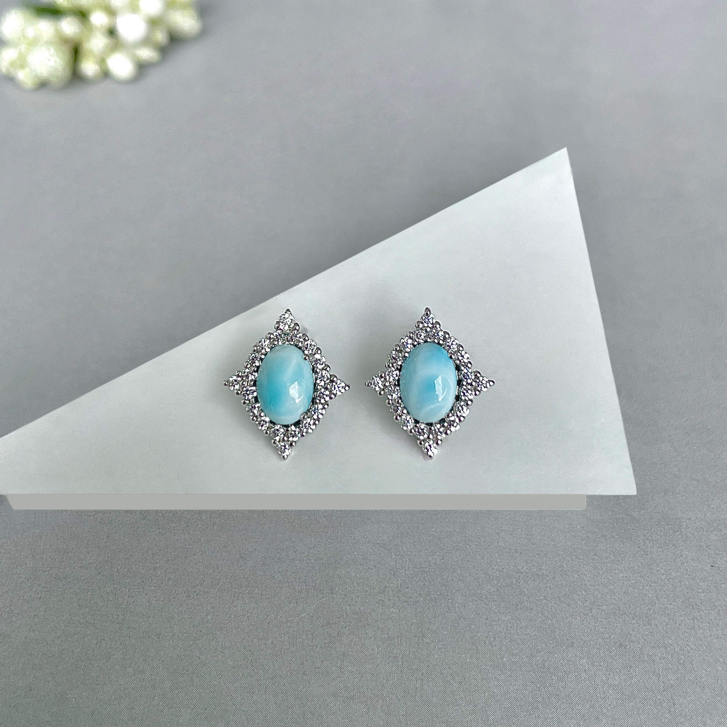 Larimar Stud Earrings-(LAR-SE-849.)