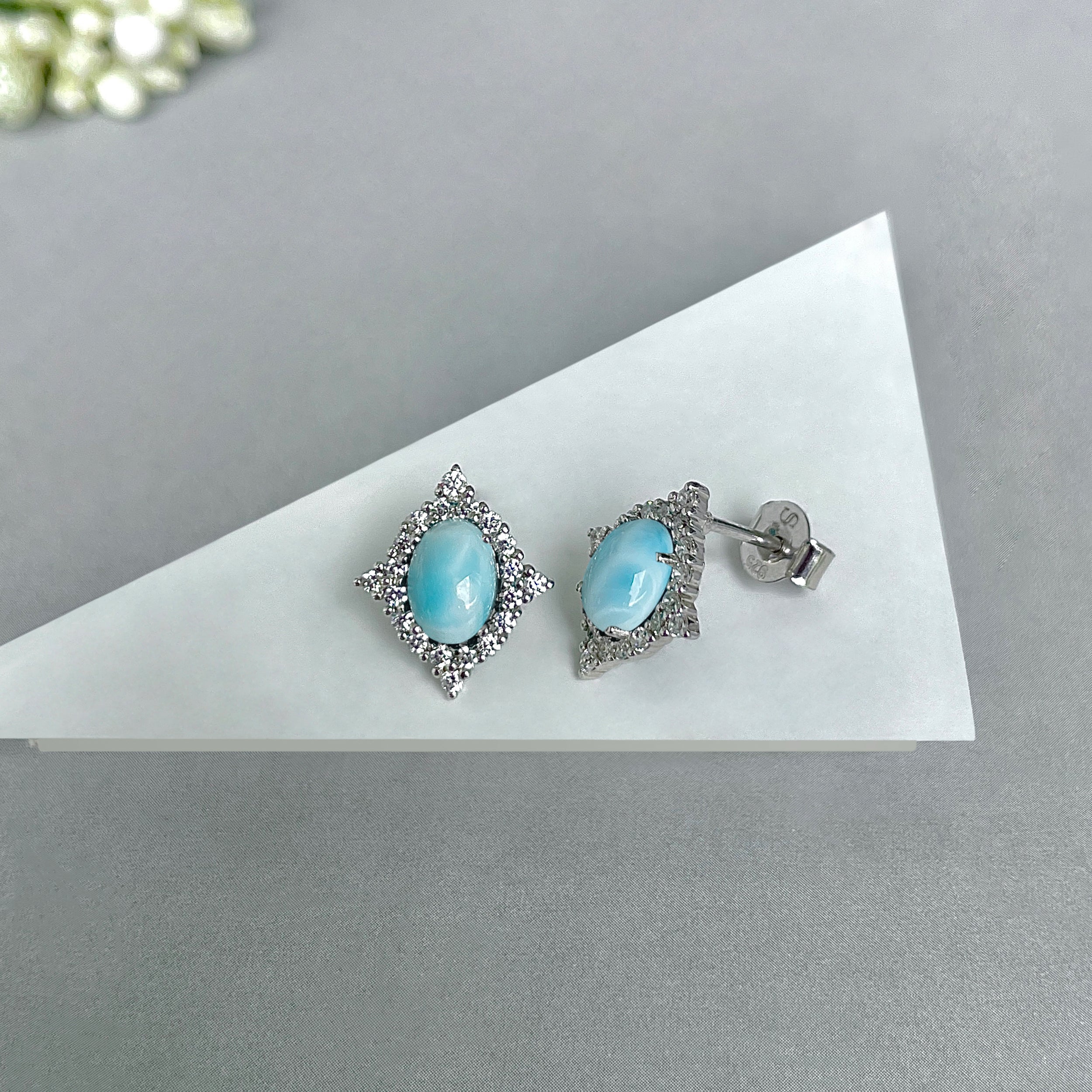 Larimar Stud Earrings-(LAR-SE-849.)