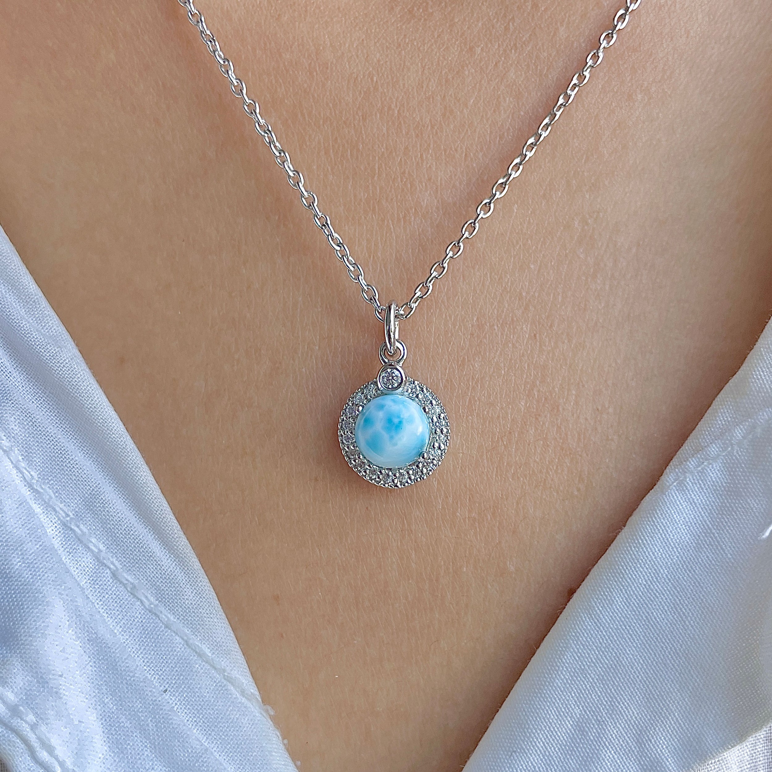 Larimar & White Topaz Necklace-(LAR-RDN-72.)