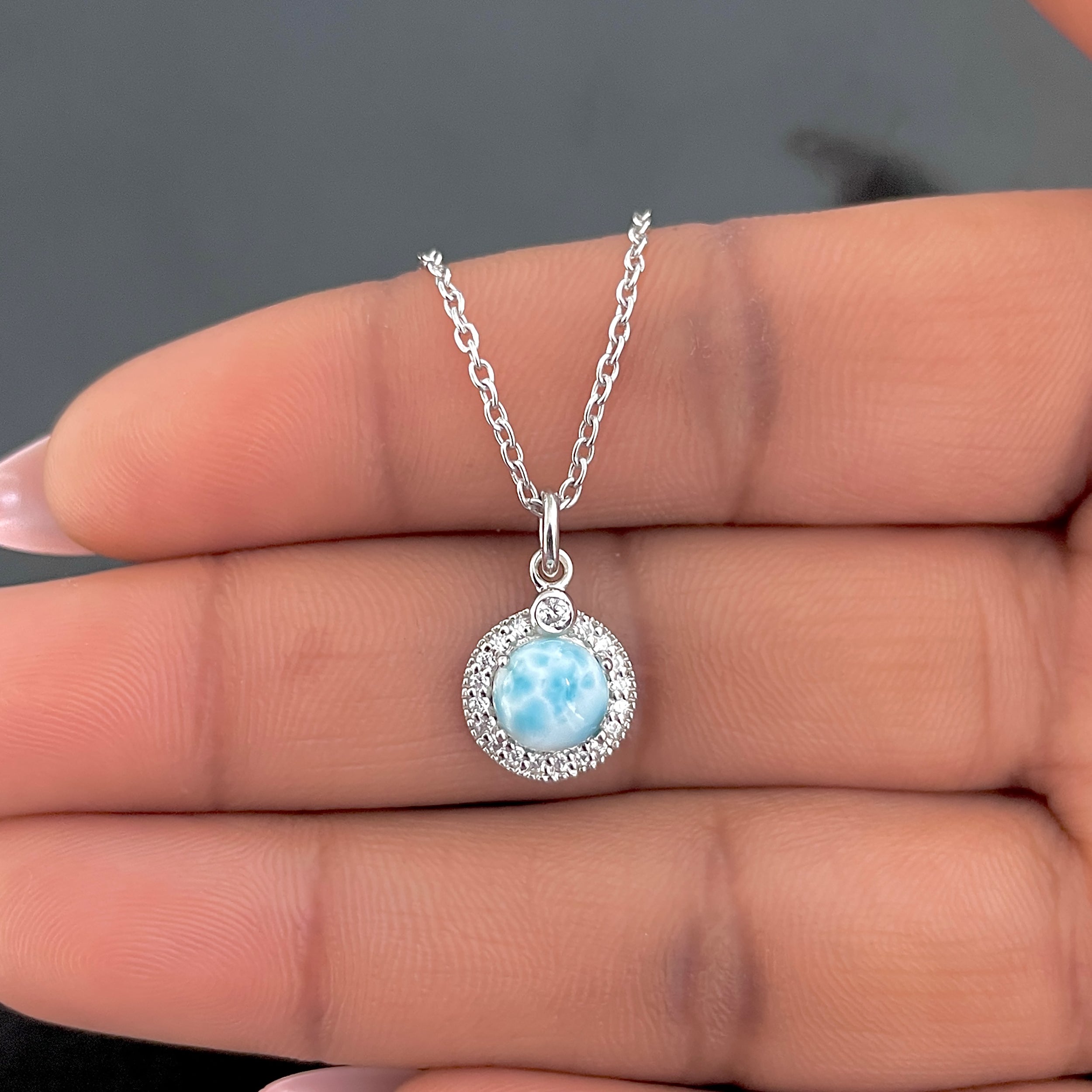 Larimar & White Topaz Necklace-(LAR-RDN-72.)