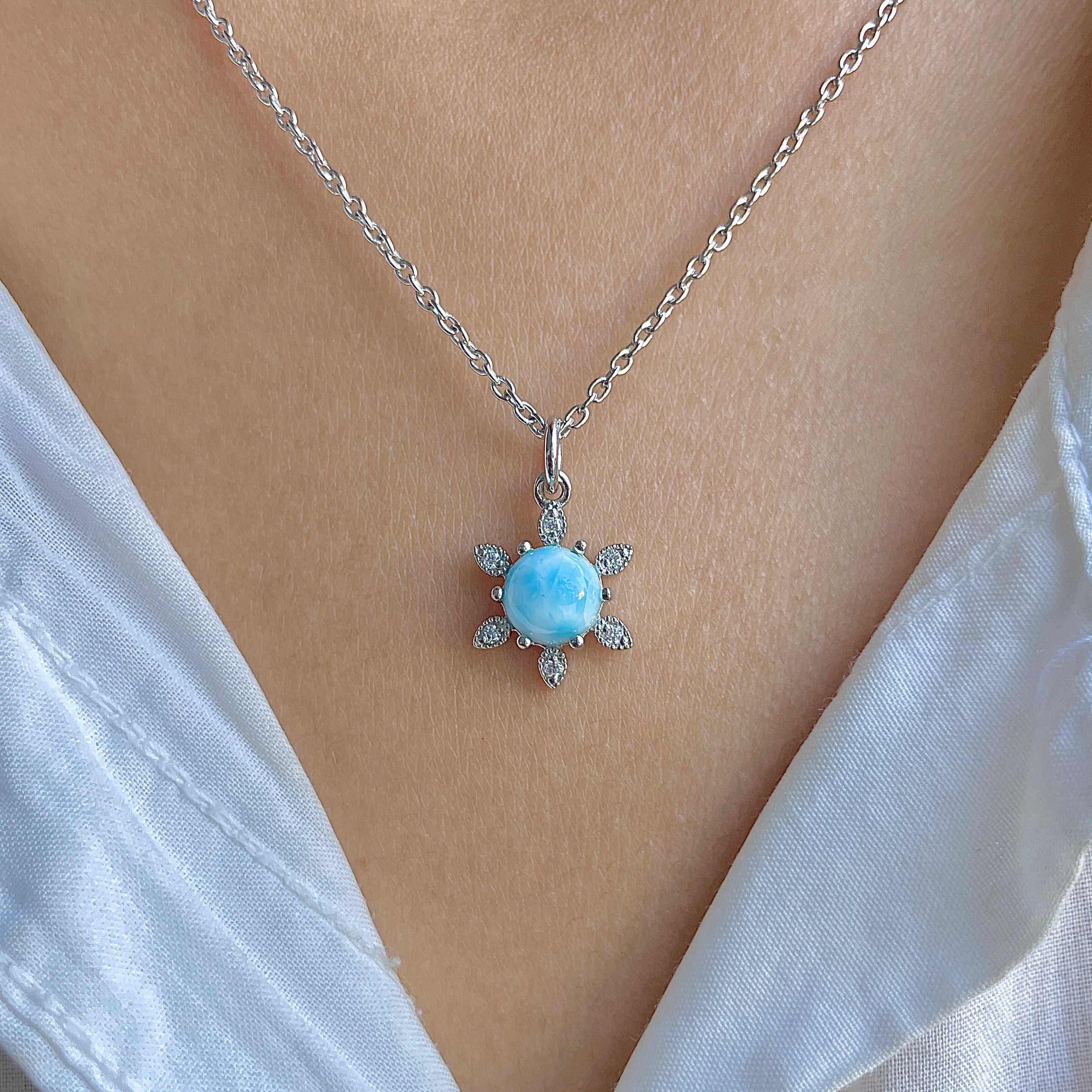 Larimar & White Topaz Necklace-(LAR-RDN-75.)